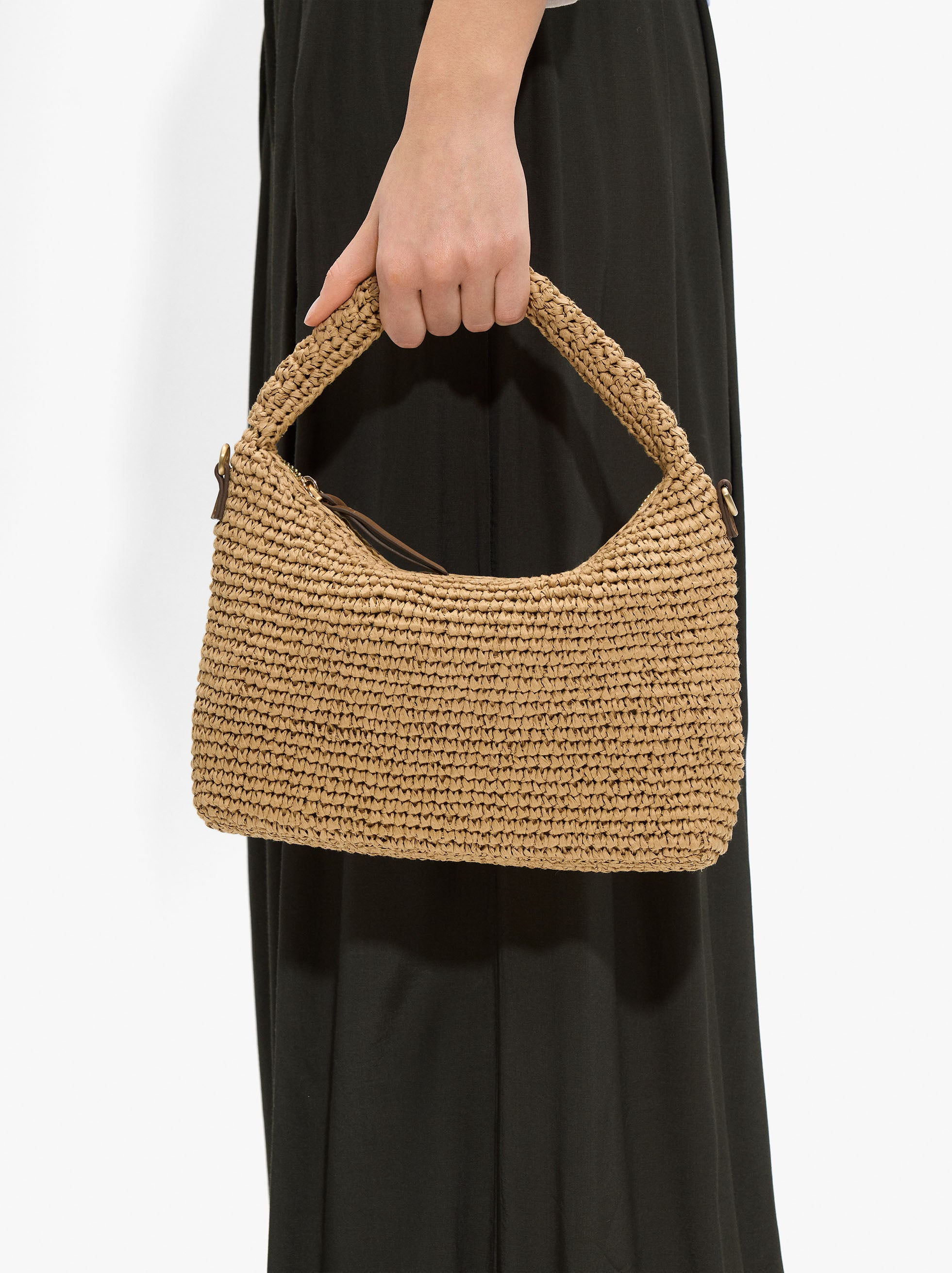 Bolso De Mano Efecto Rafia Con Bandolera
