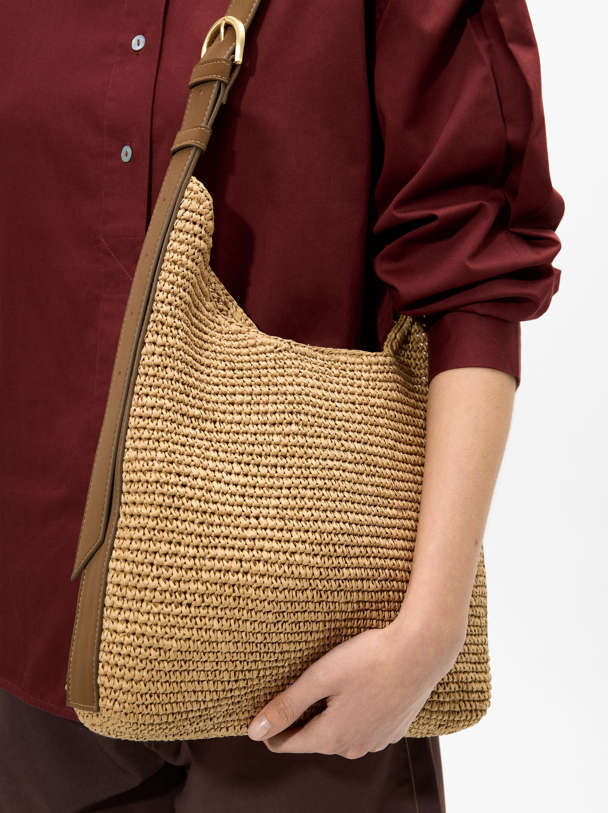 Bolso De Hombro Efecto Rafia