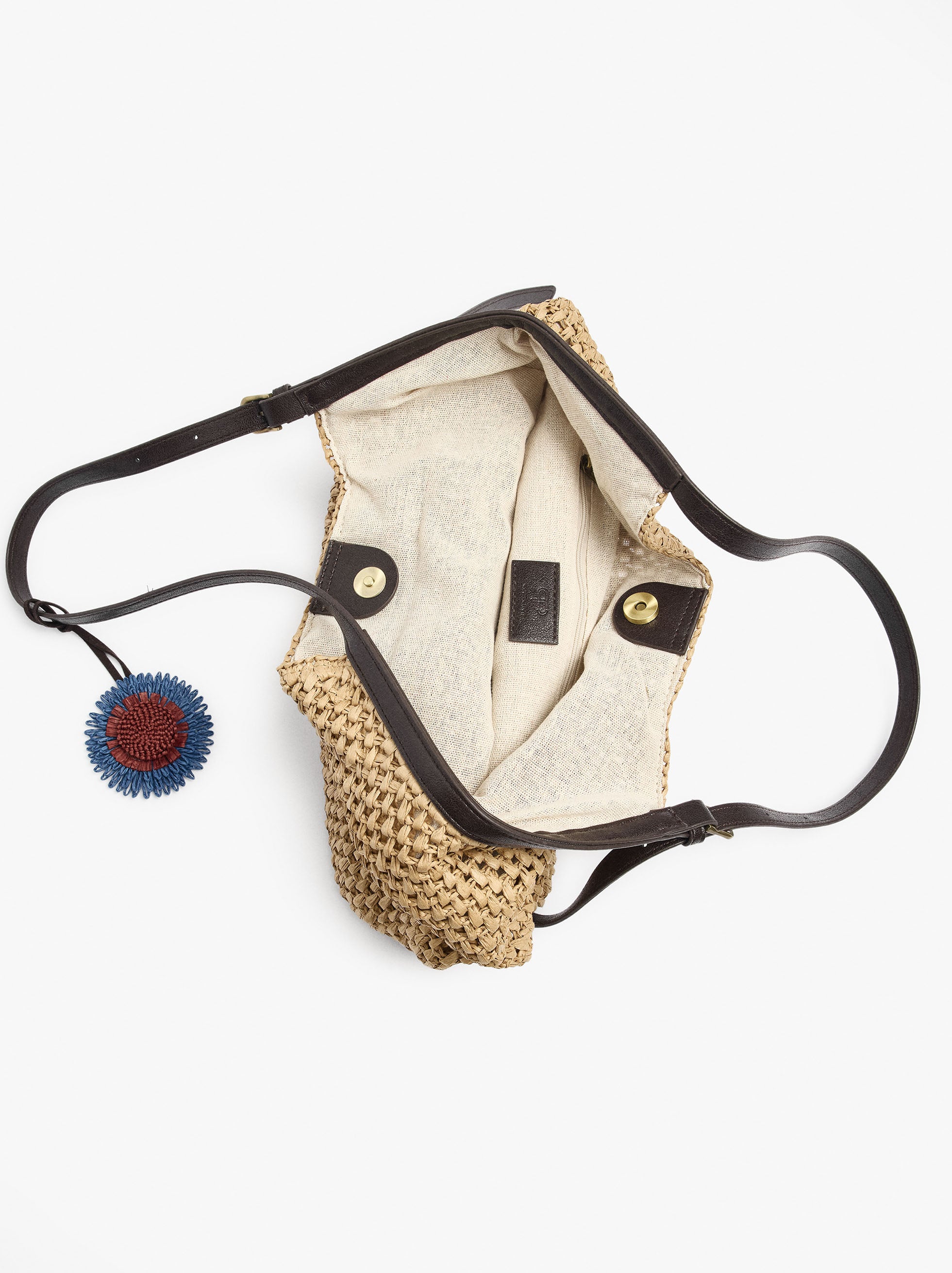 Bolso Shopper Efecto Rafia Con Colgante