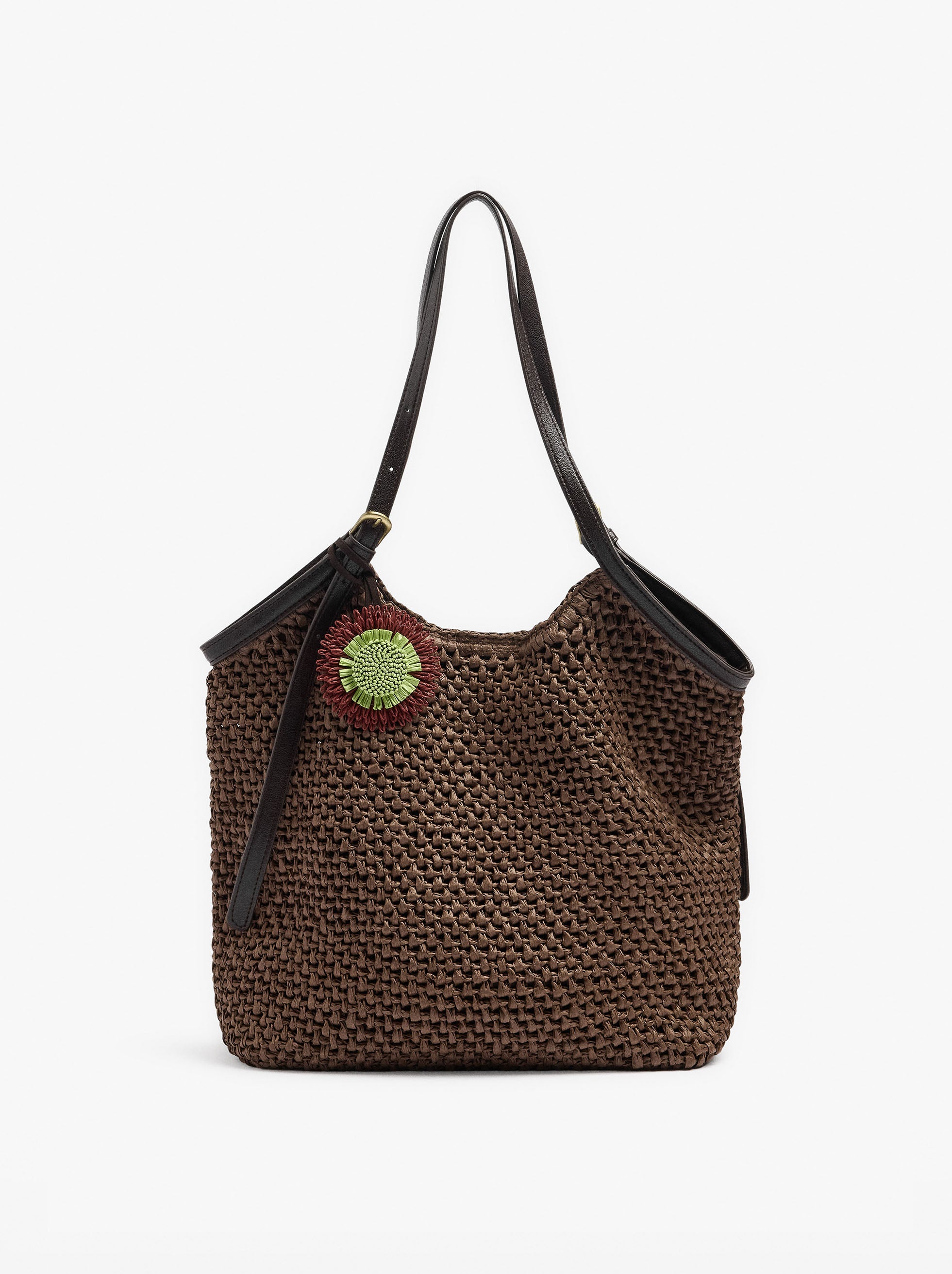 Bolso Shopper Efecto Rafia Con Colgante