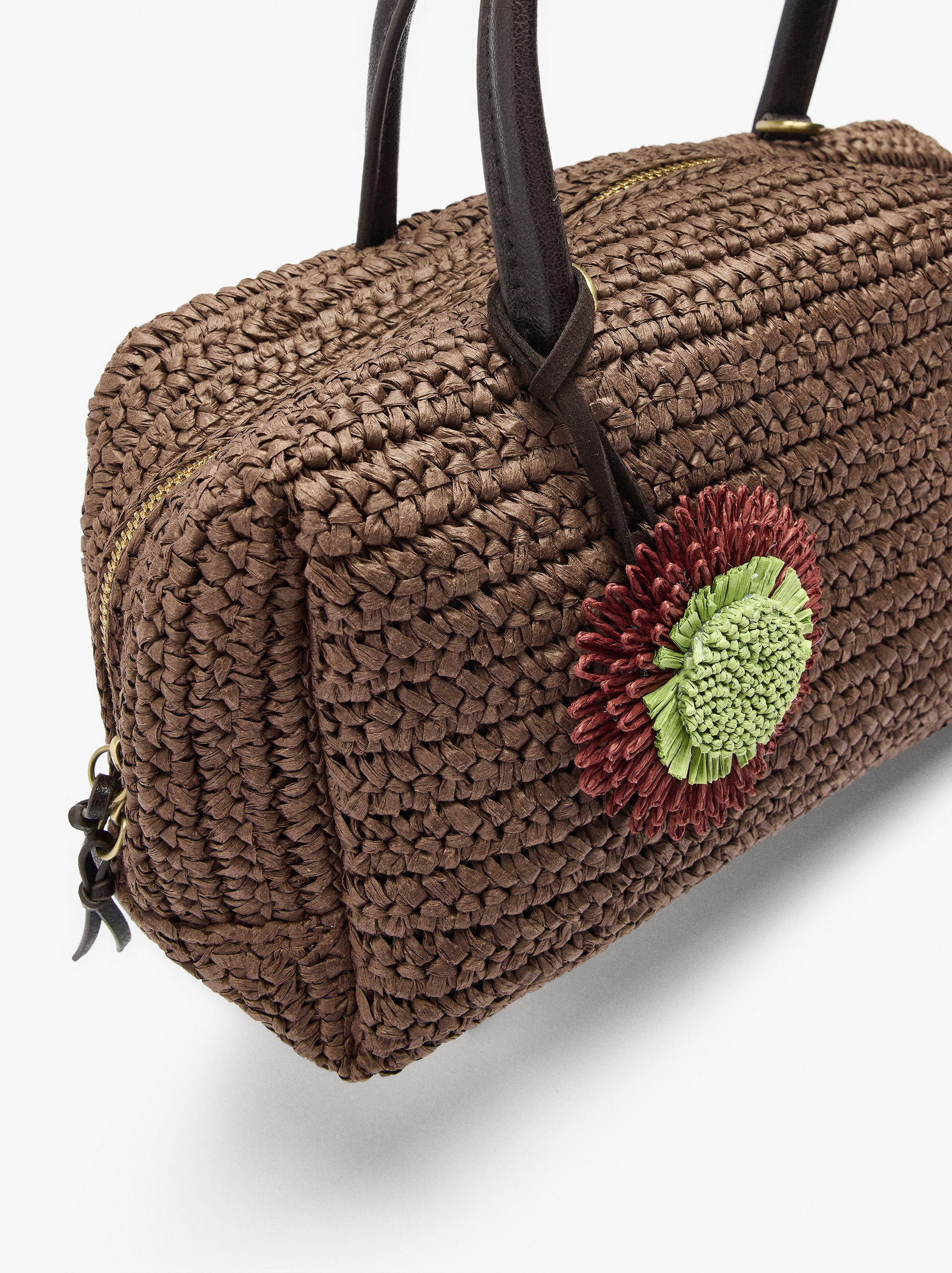Bolso Bowling Efecto Rafia Con Colgante M