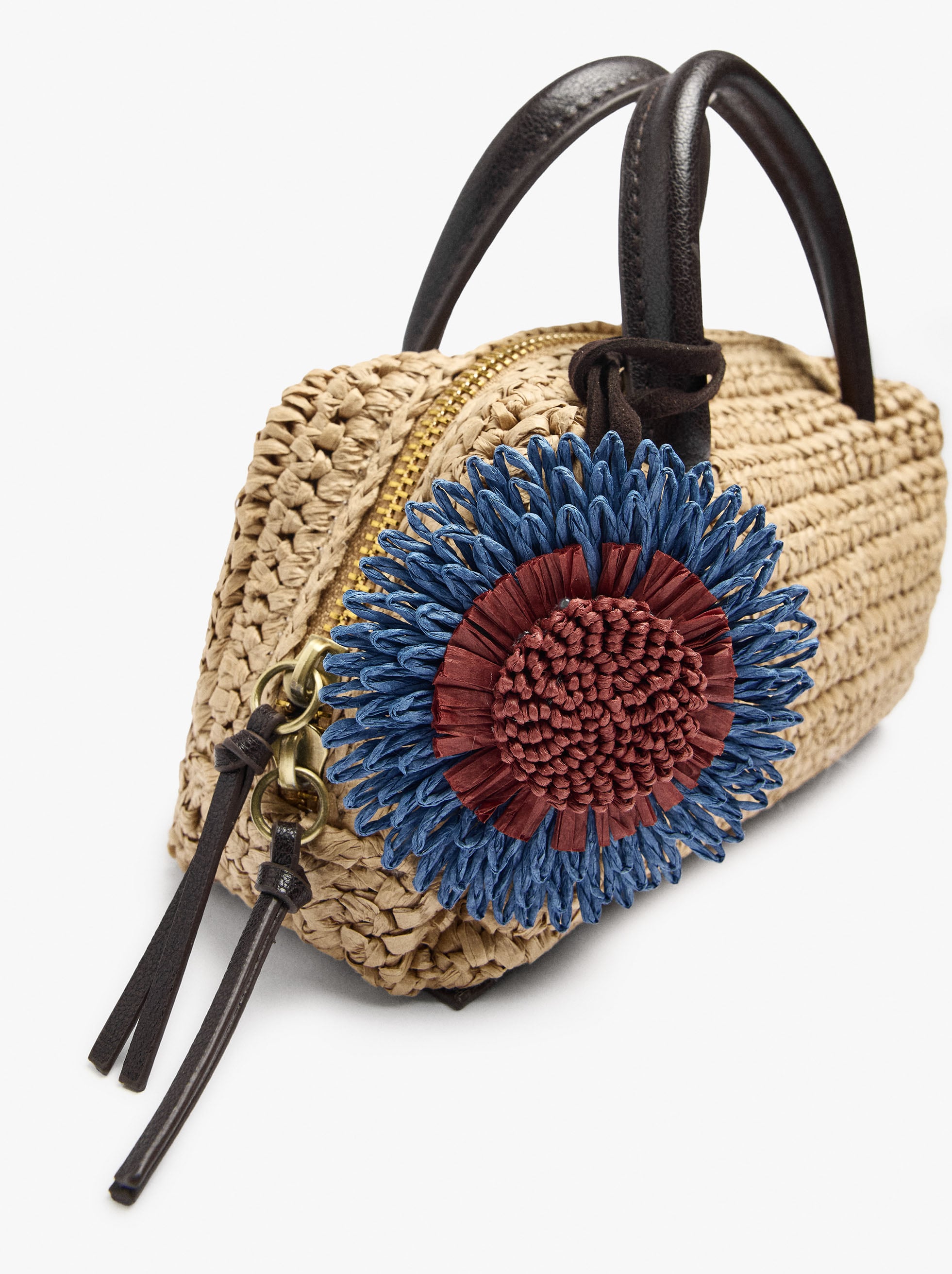 Bolso Bowling Efecto Rafia Con Colgante S