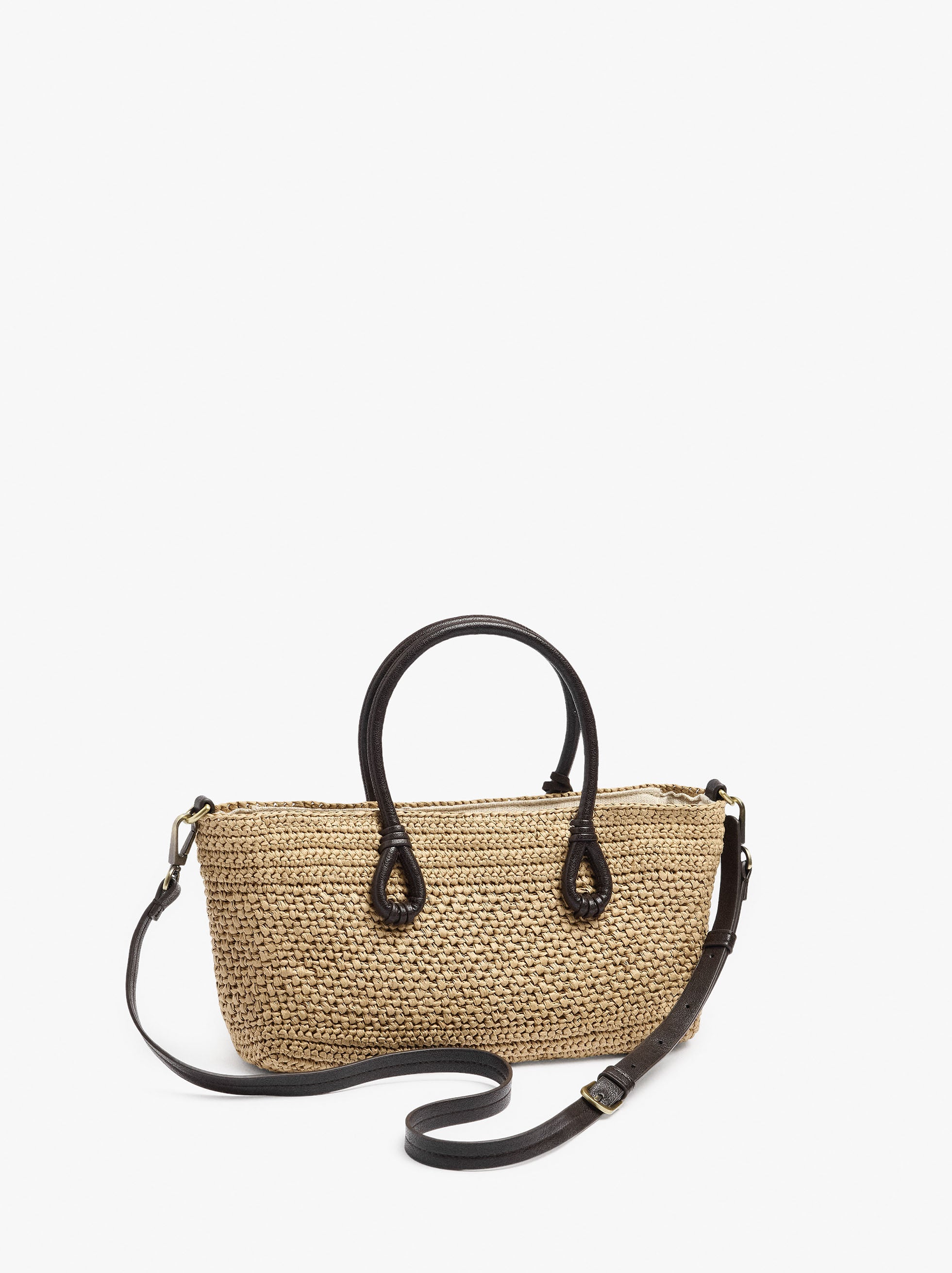 Bolso Tote Efecto Rafia Con Colgante