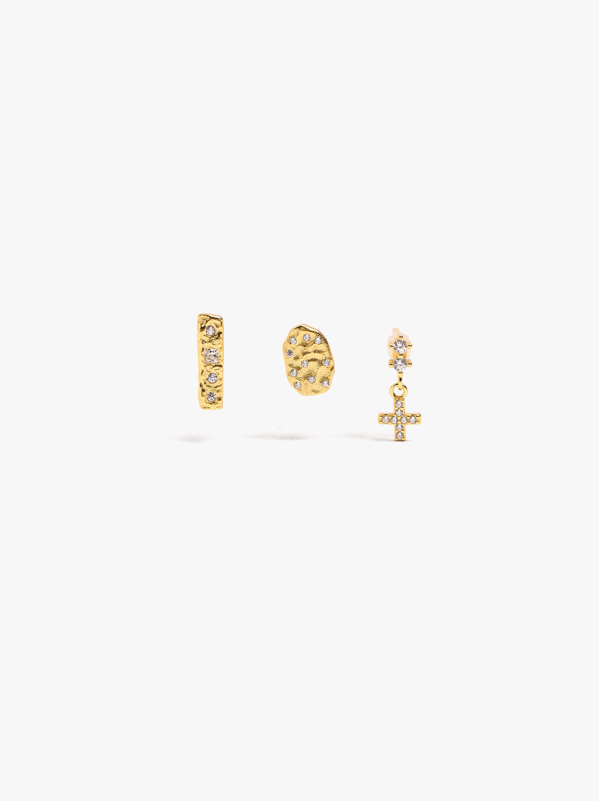 Set De Pendientes Con Circonitas Baño De Oro 18k - Plata De Ley 925