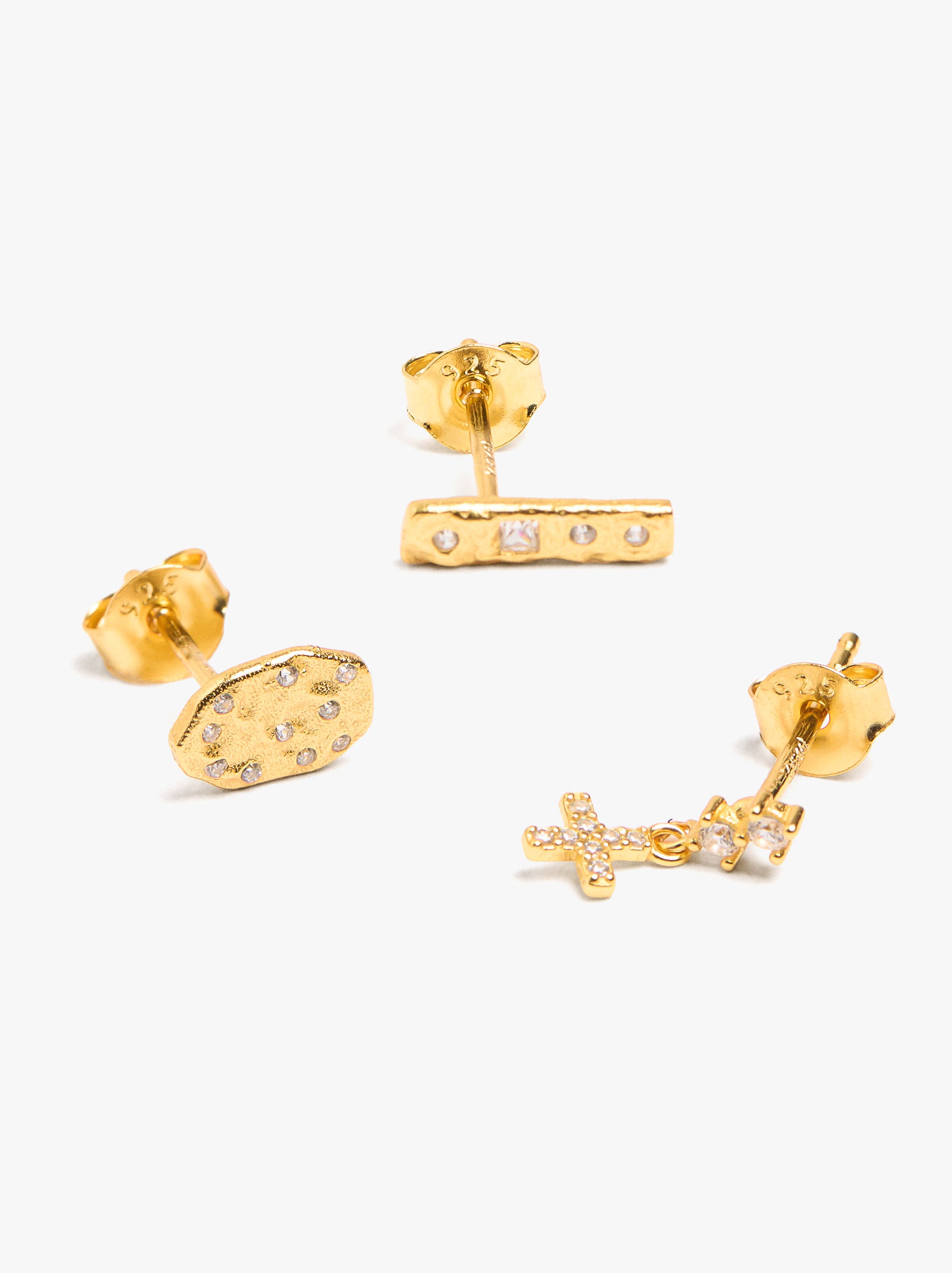 Set De Pendientes Con Circonitas Baño De Oro 18k - Plata De Ley 925