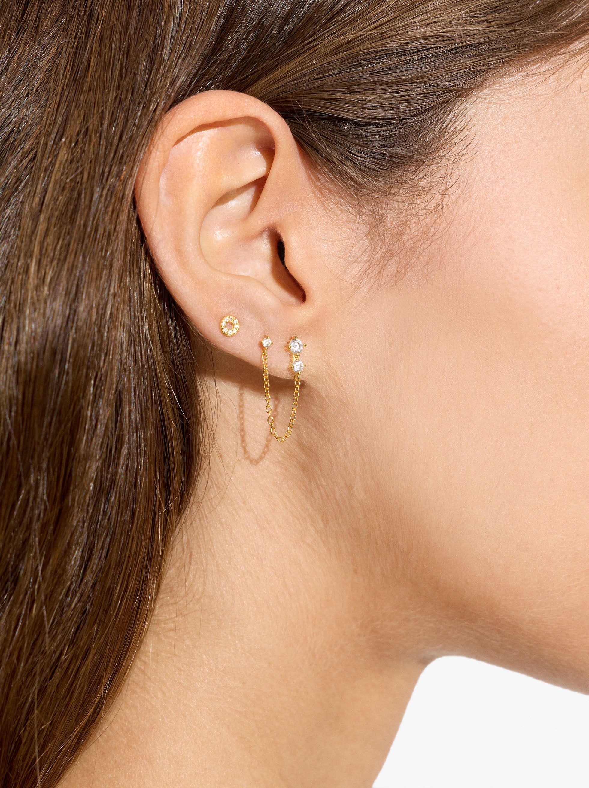 Set De Pendientes De Circonitas Baño De Oro 18k - Plata De Ley 925