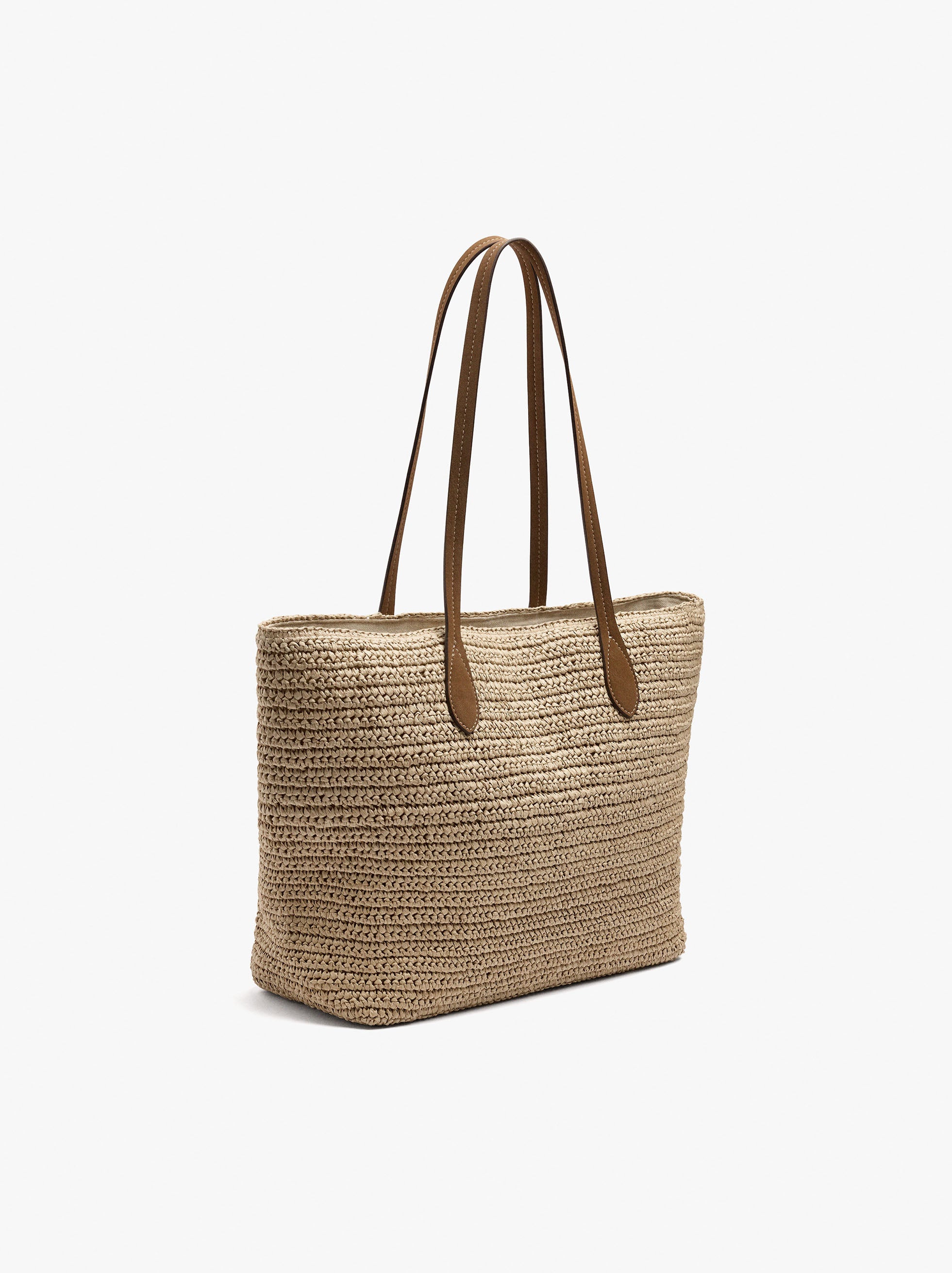 Bolso Shopper Efecto Rafia Con Colgante
