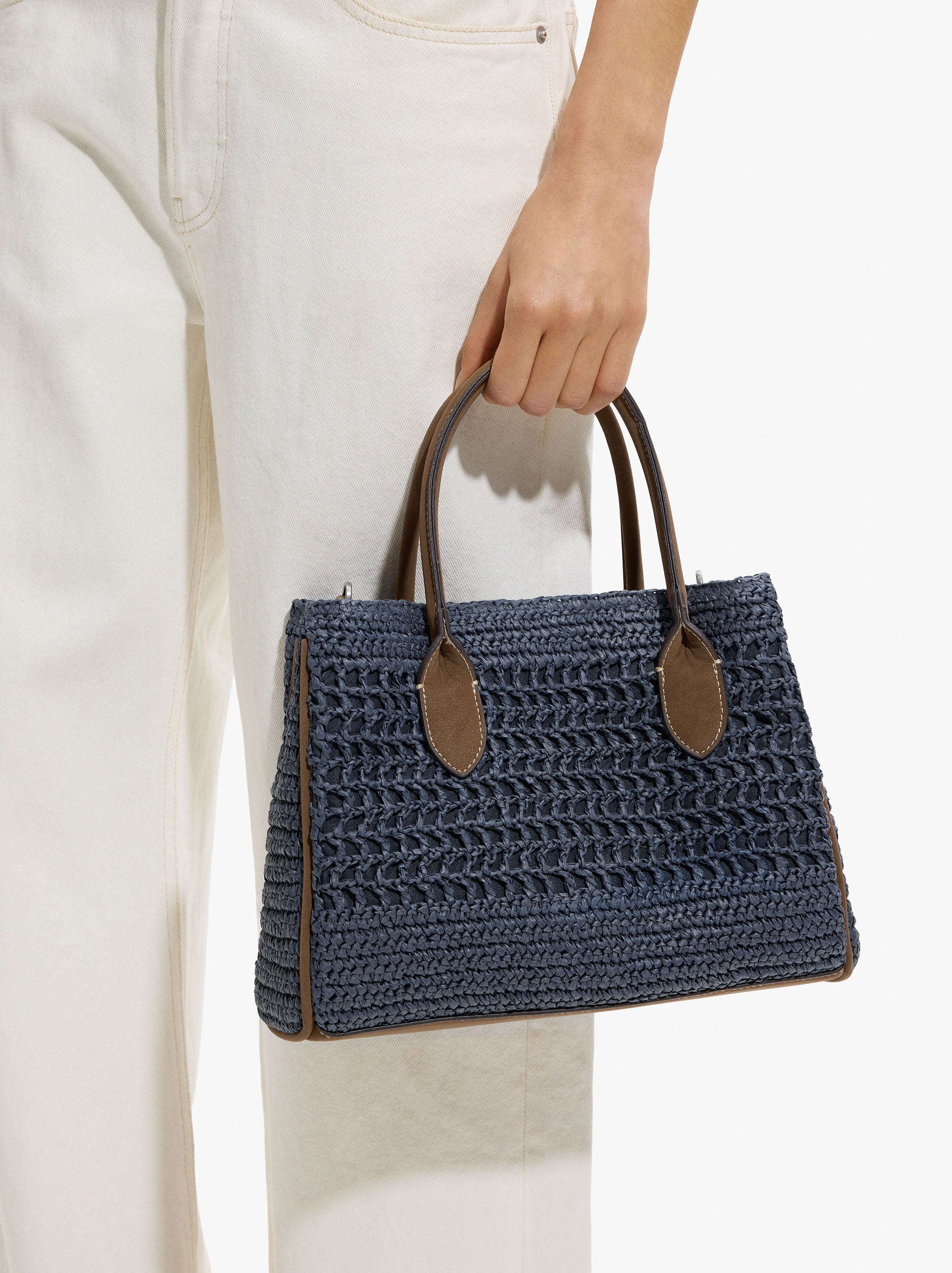 Bolso Tote Efecto Rafia Con Bandolera