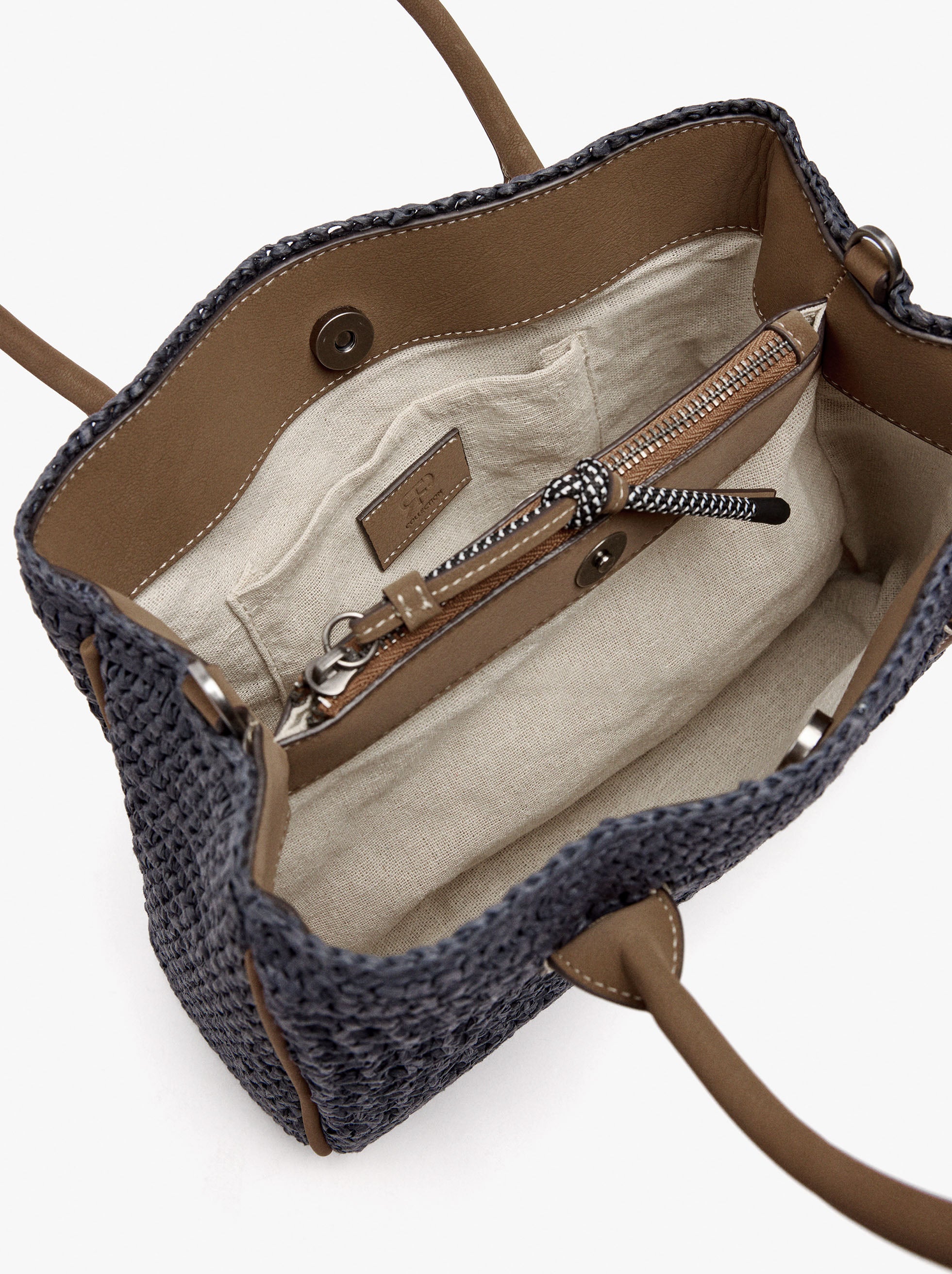 Bolso Tote Efecto Rafia Con Bandolera