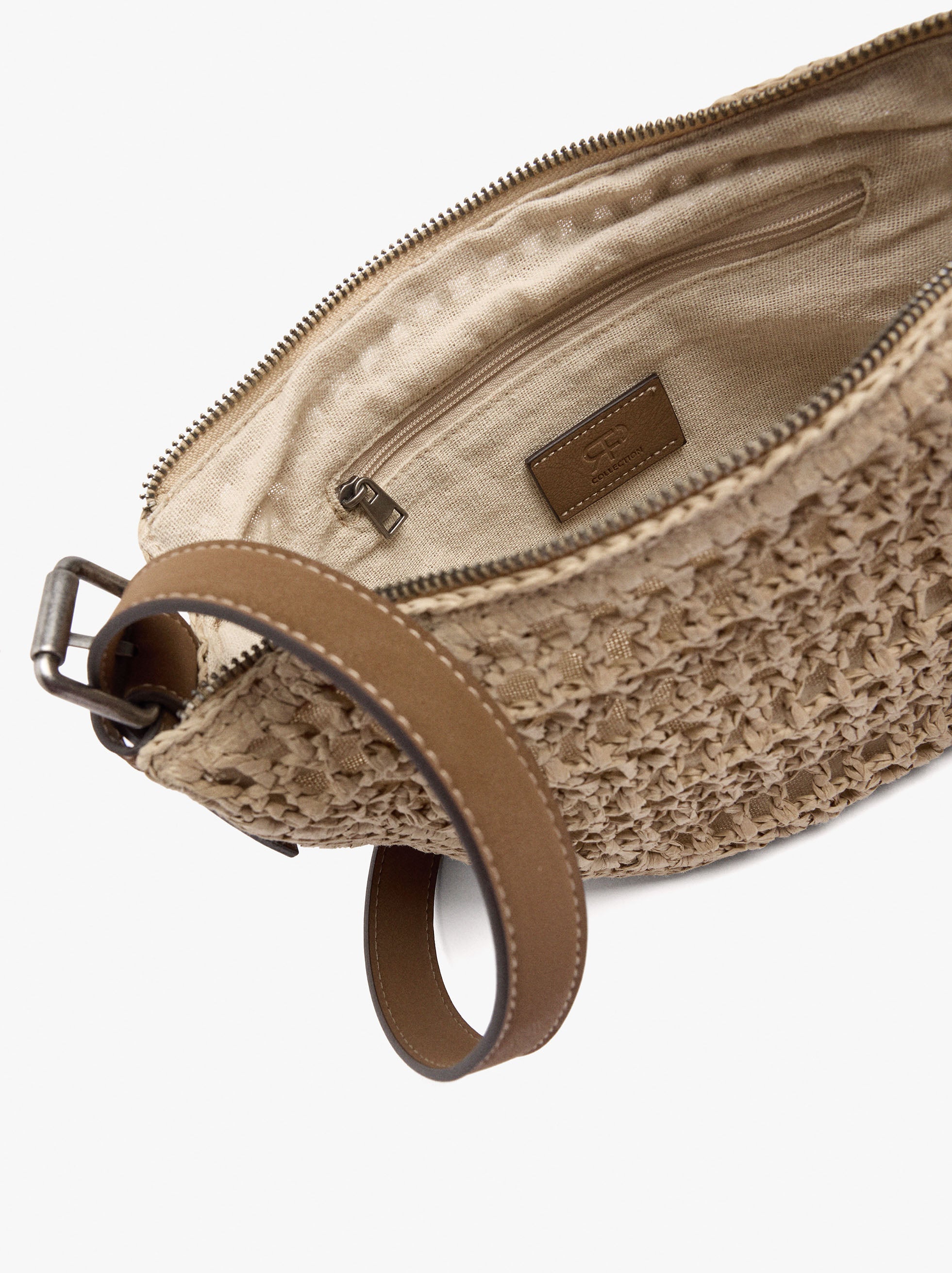 Bolso Bandolera Oval Con Efecto Rafia