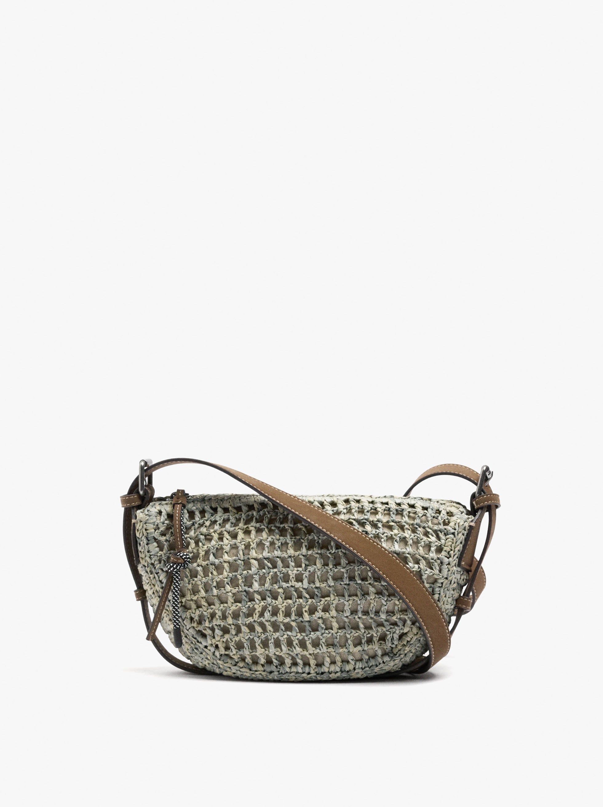Bolso Bandolera Oval Con Efecto Rafia