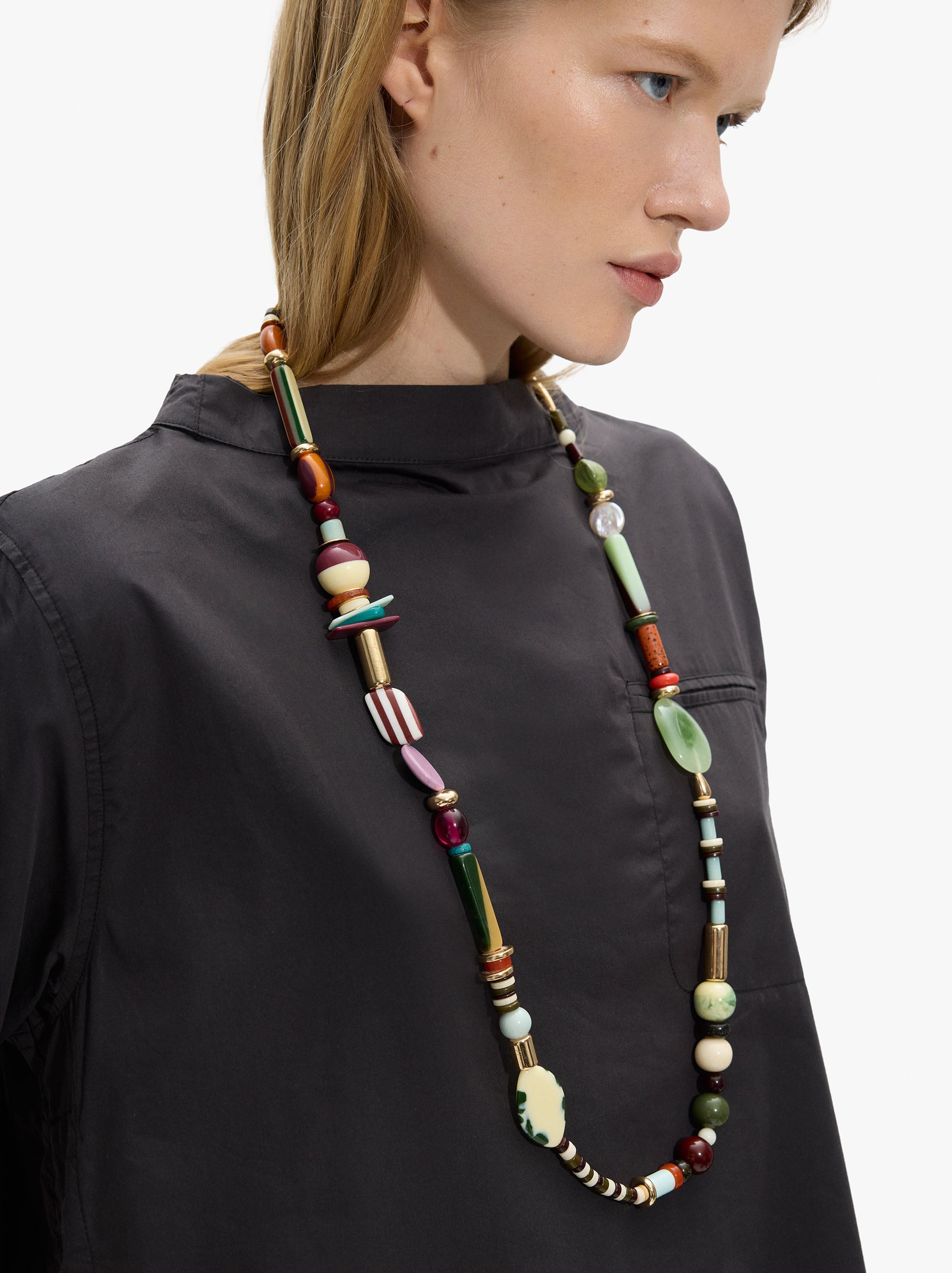 Collar Largo Con Cuentas Multicolor