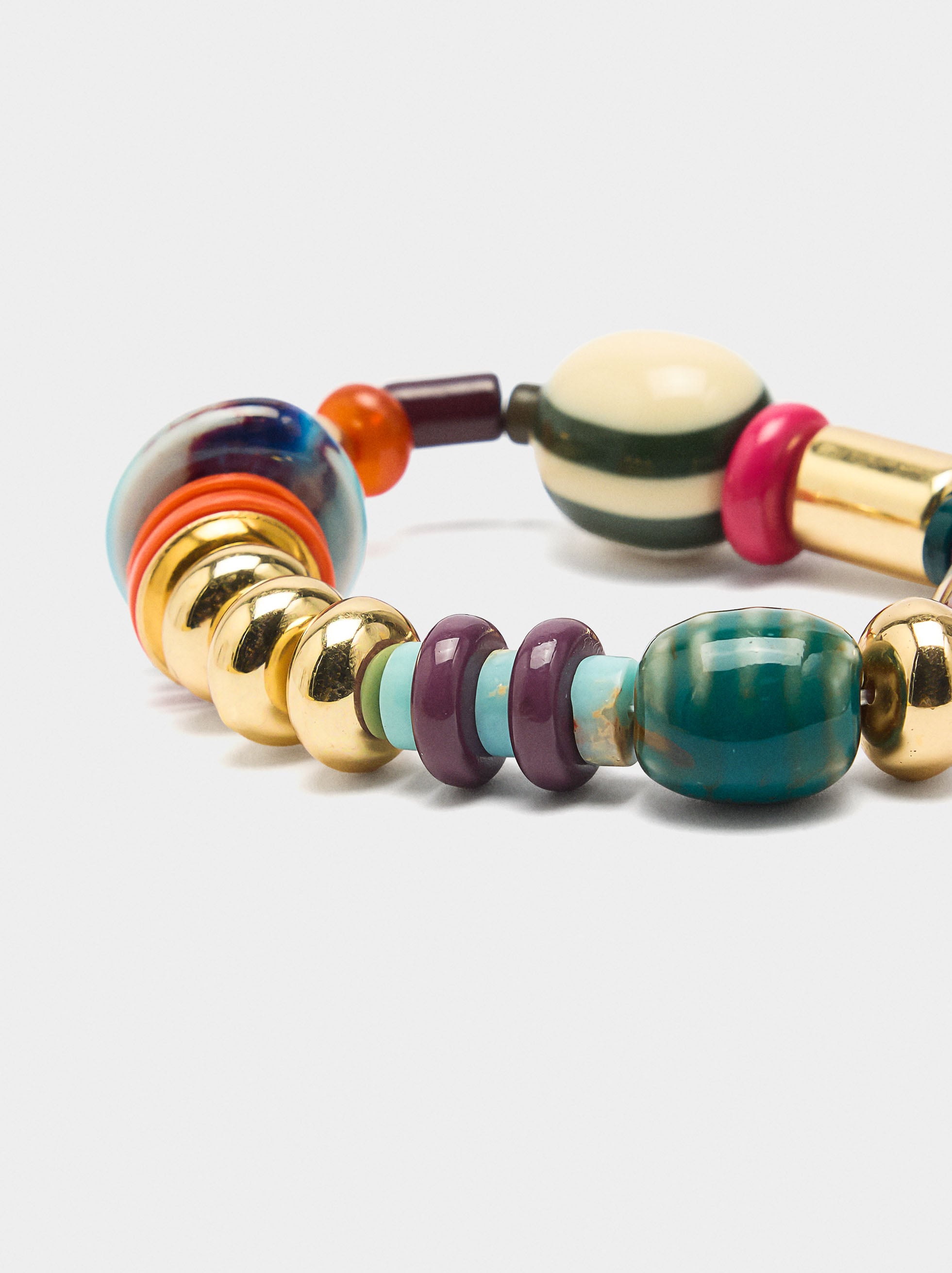 Pulsera Elástica Con Cuentas De Piedras Y Cerámica