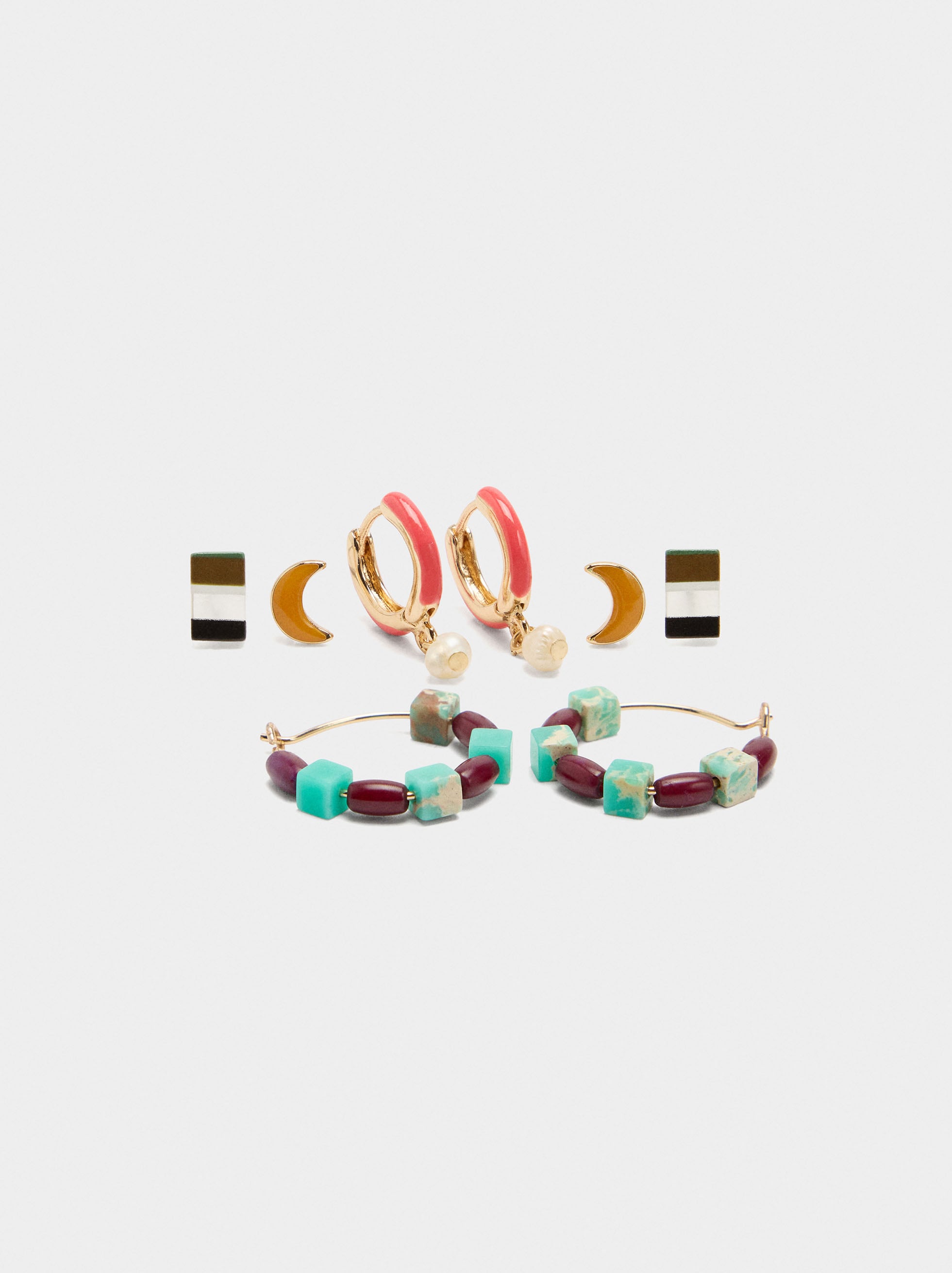 Set De Pendientes Multicolor Cuentas De Piedra