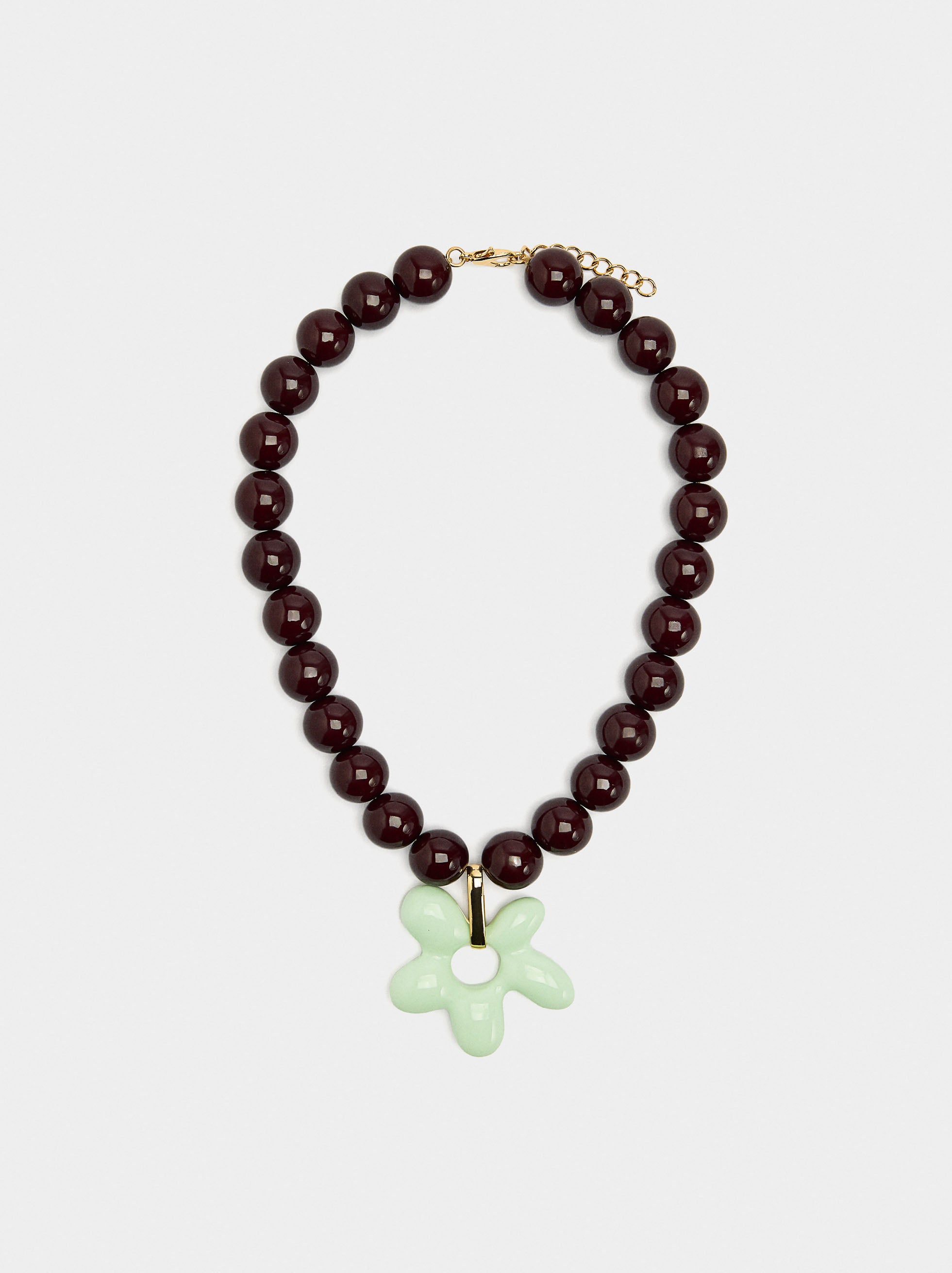Collar Corto De Cuentas Colgante Flor