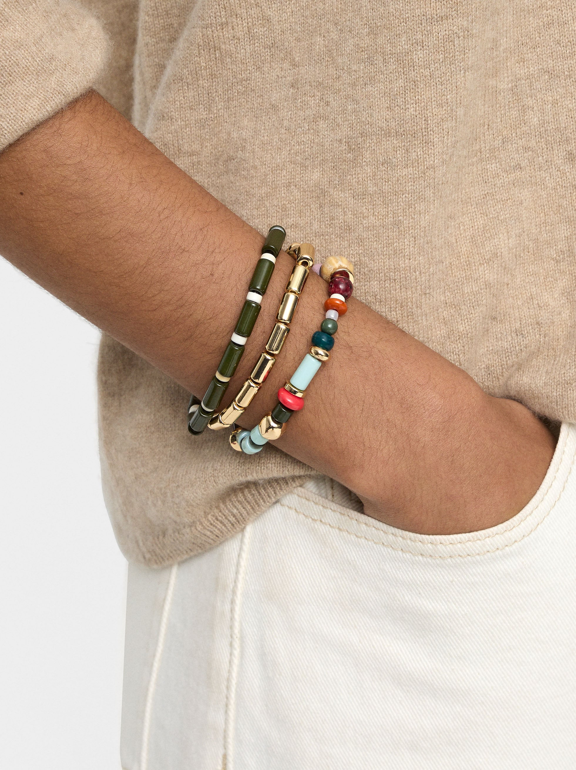 Set De Pulseras Elásticas De Abalorios Multicolor