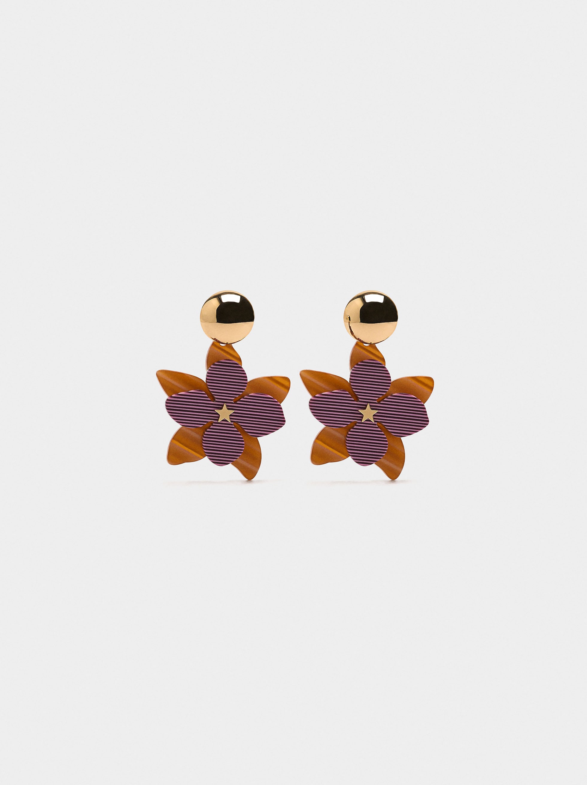 Pendientes Largos Flor A Rayas