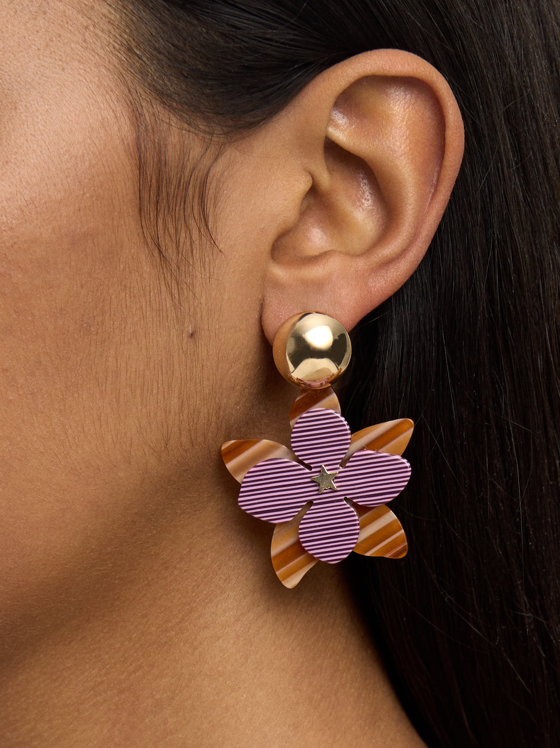 Pendientes Largos Flor A Rayas