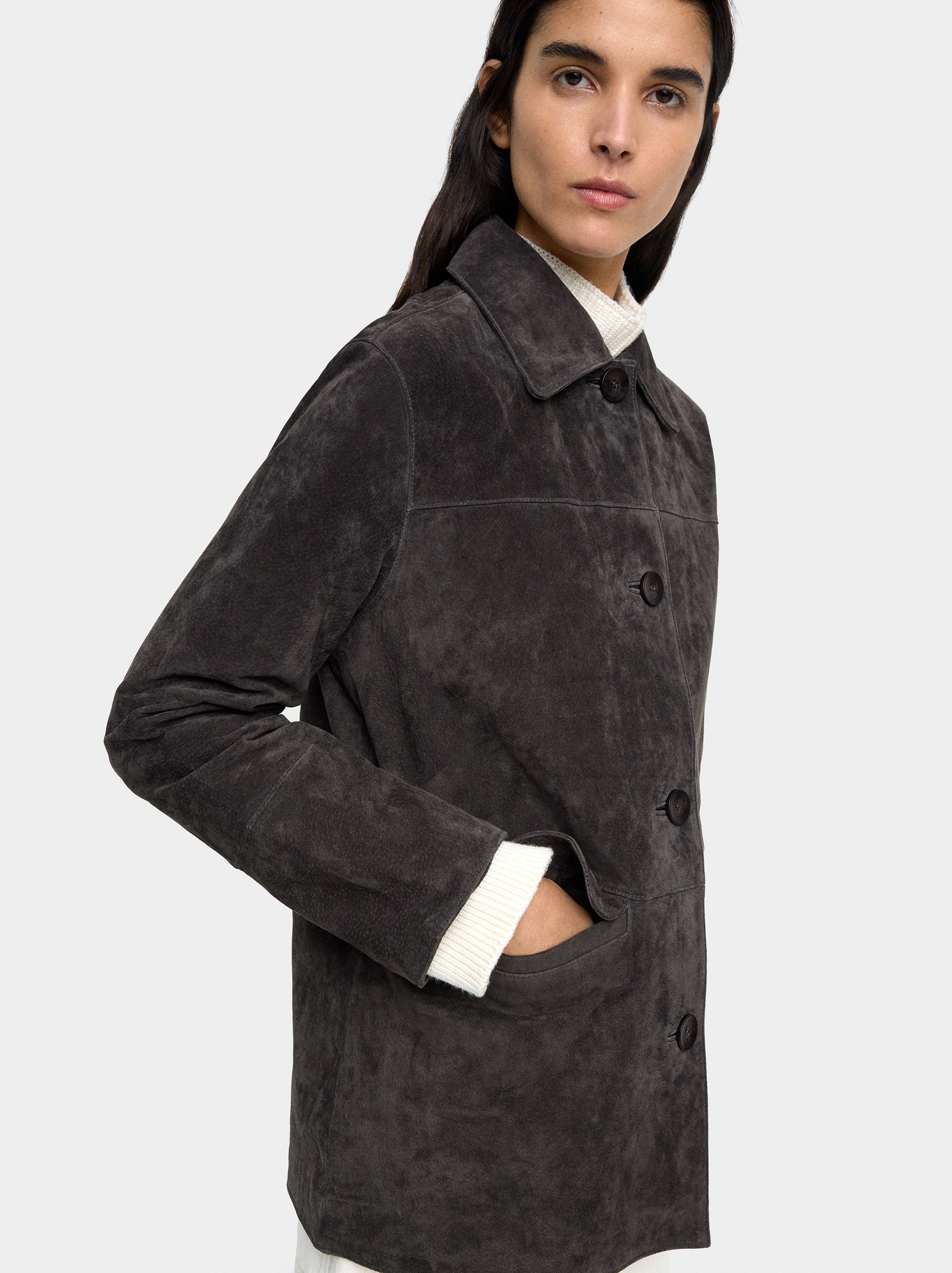 Chaqueta De Piel Con Botones