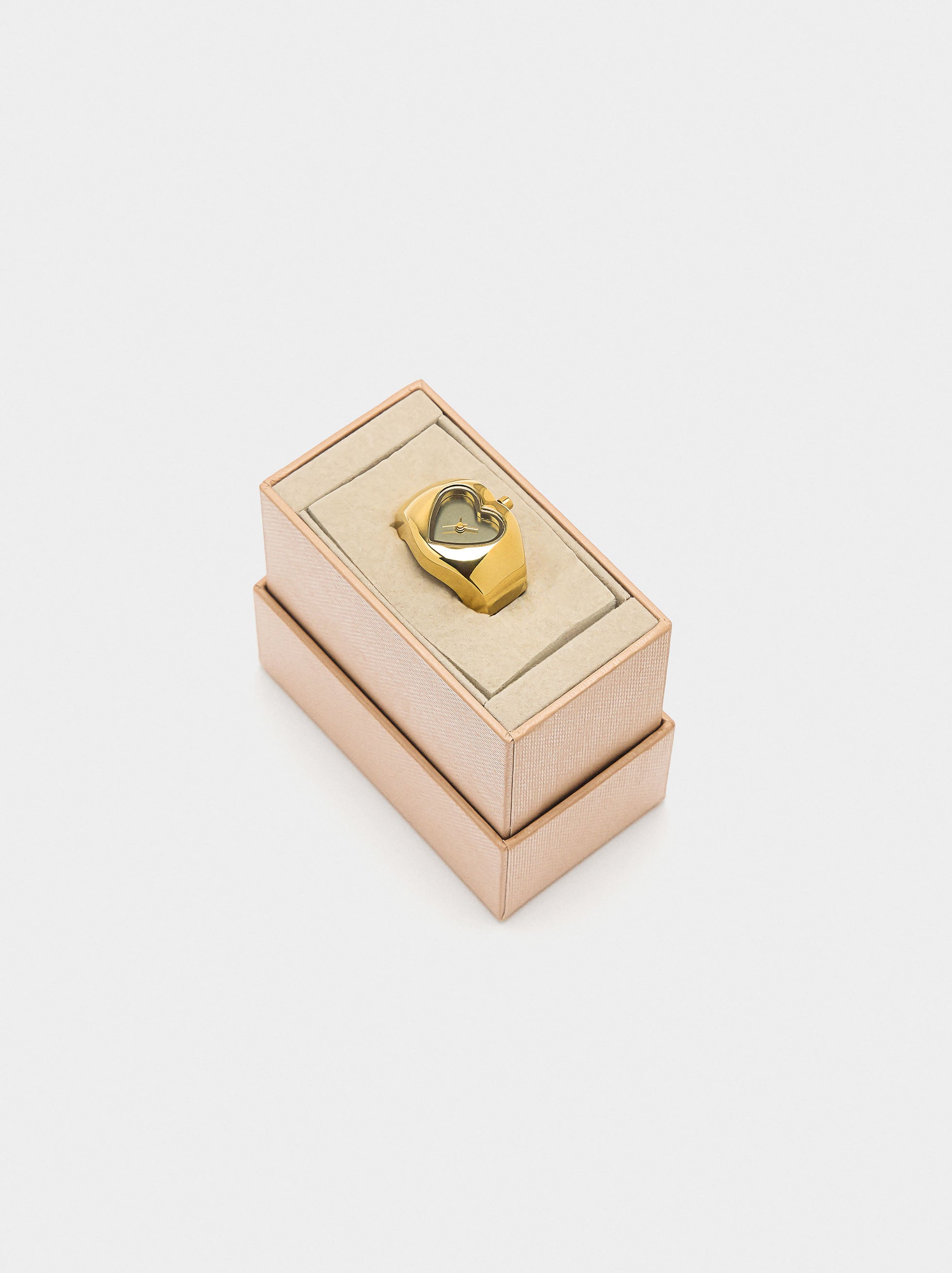 Anillo Reloj Corazón Dorado - Acero Inoxidable