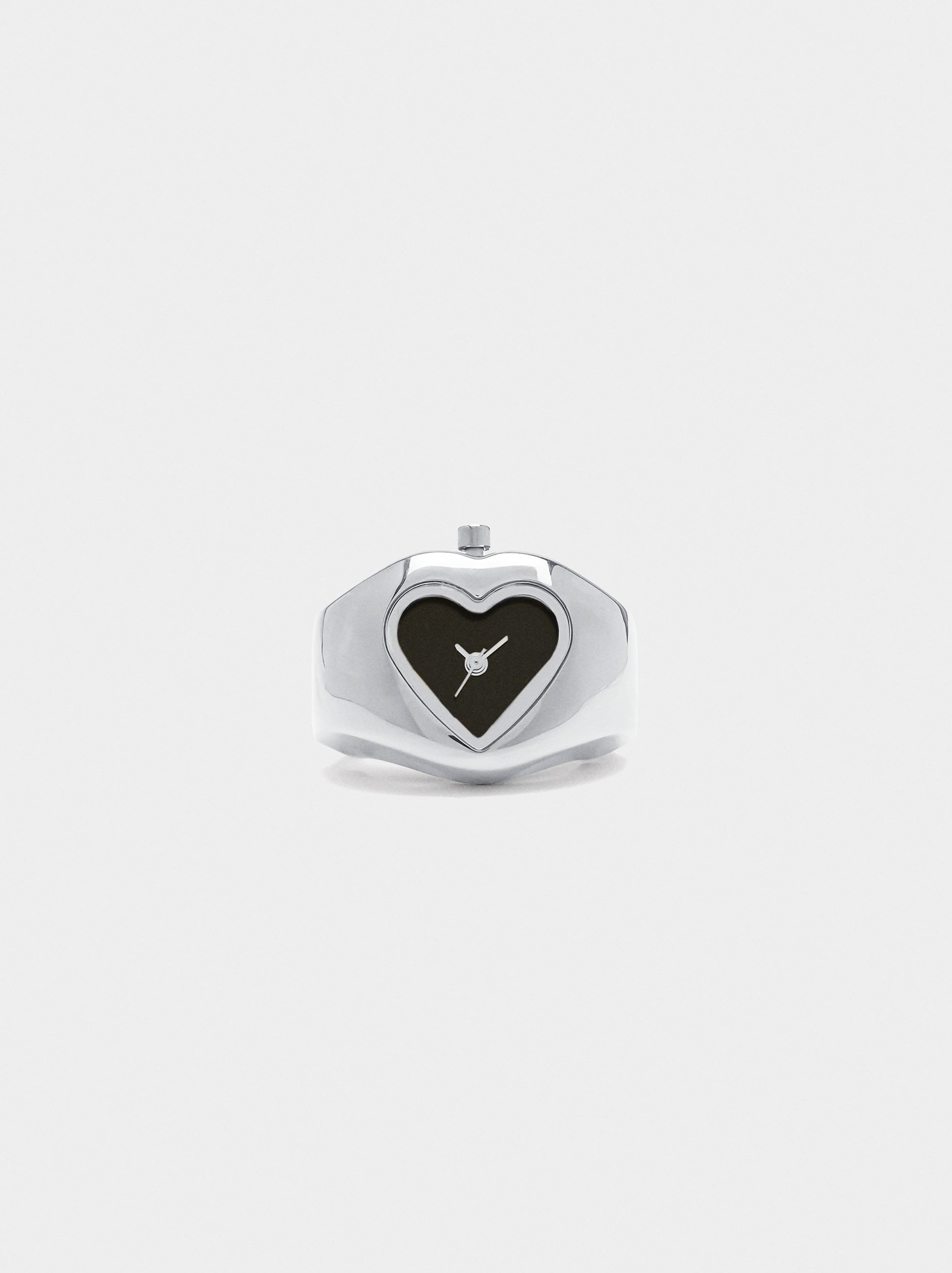 Anillo Reloj Corazón Plateado - Acero Inoxidable
