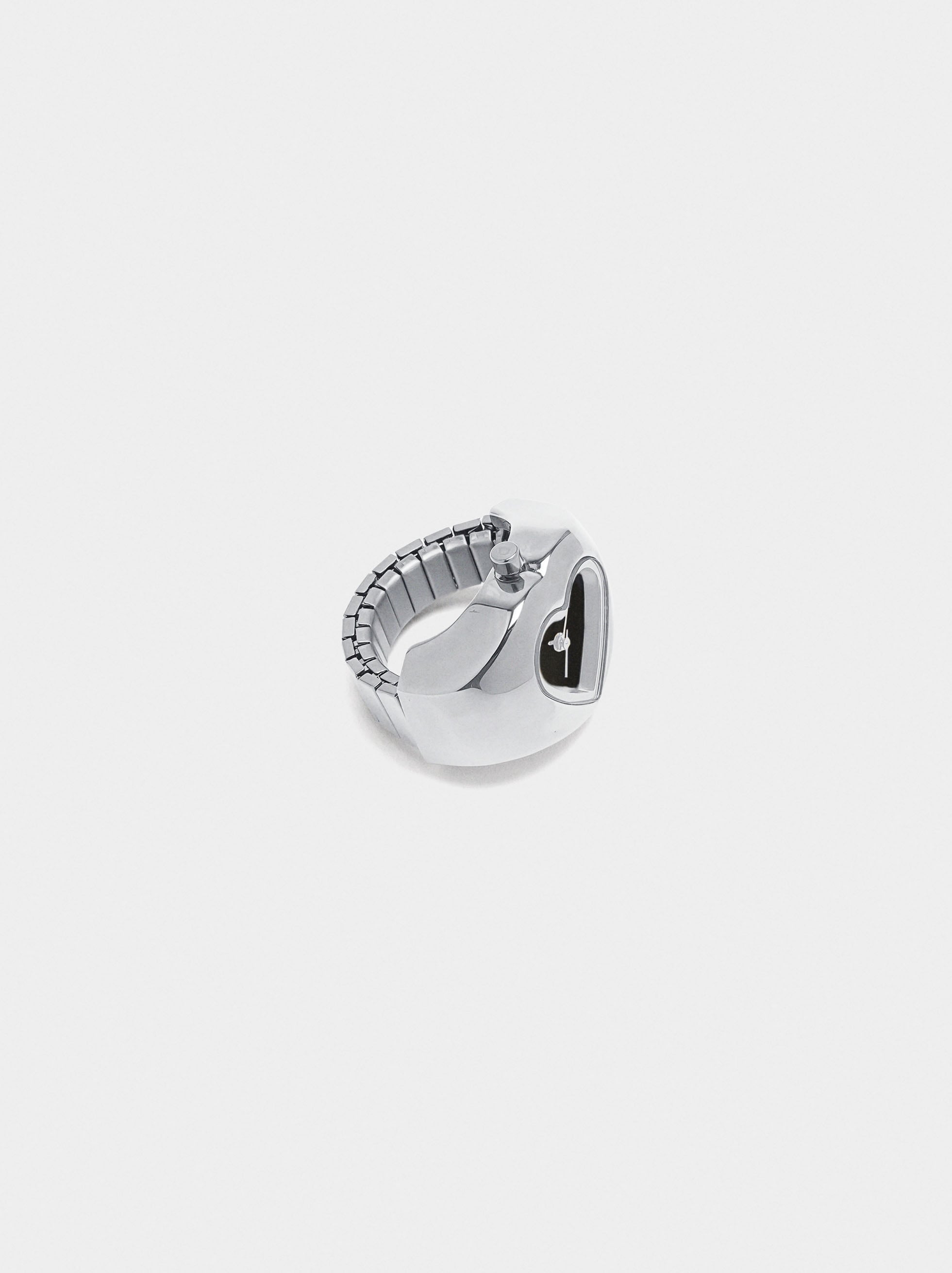 Anillo Reloj Corazón Plateado - Acero Inoxidable