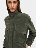 Chaqueta De Piel Con Cuello Alto