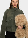 Chaqueta De Piel Con Cuello Alto