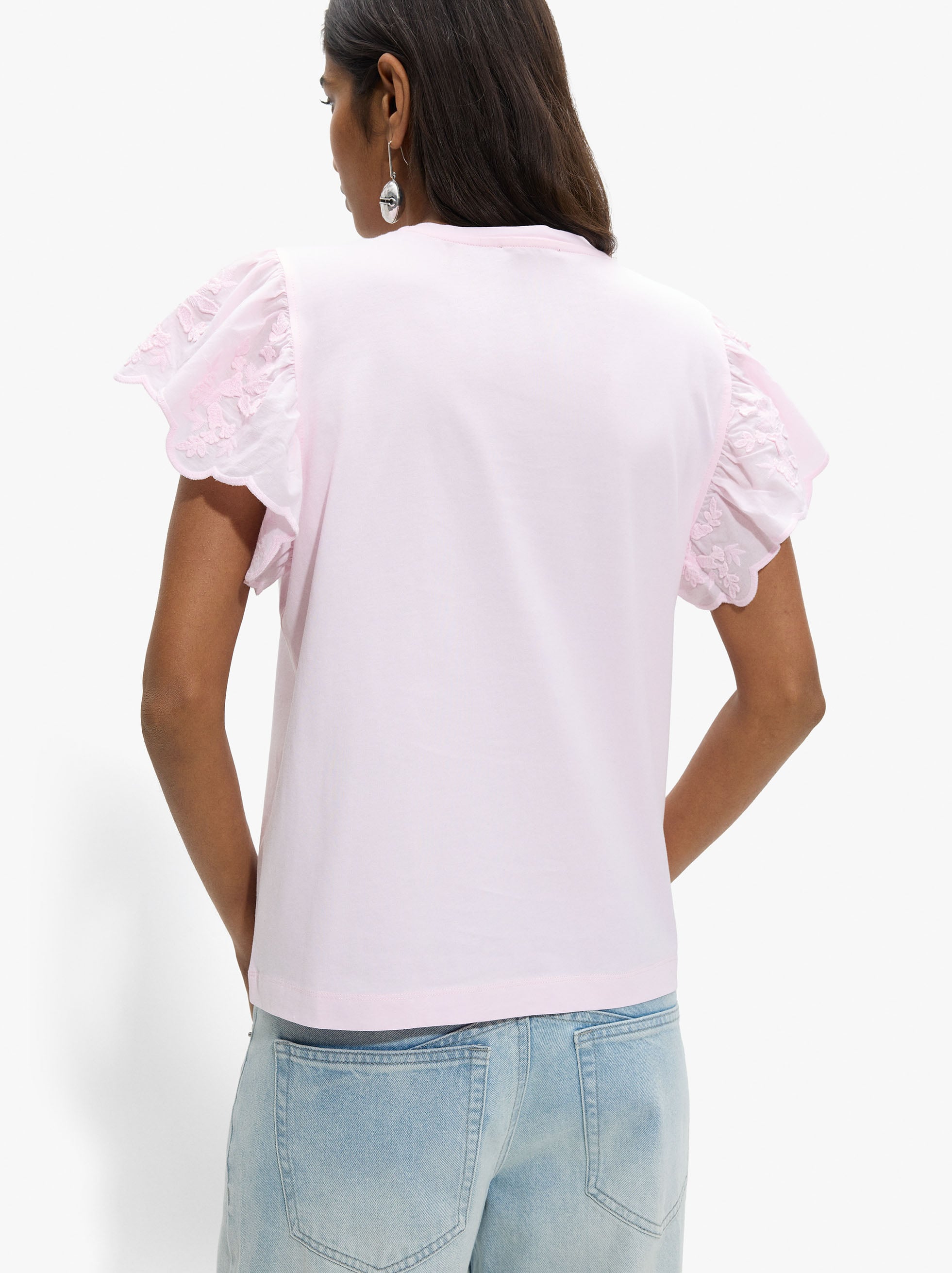 Camiseta De Algodón Mangas Con Volantes