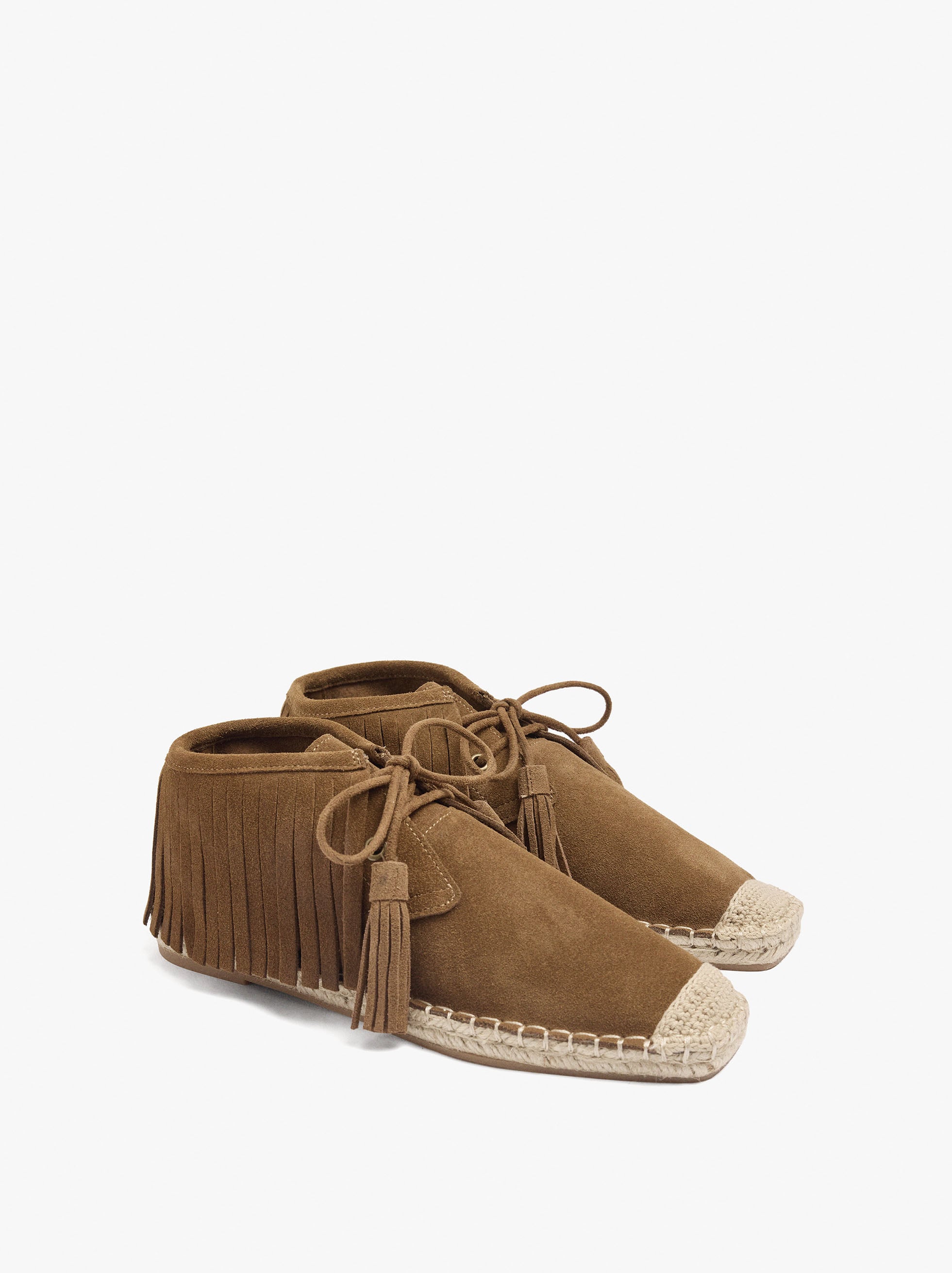 Zapatos De Piel Con Flecos Y Yute