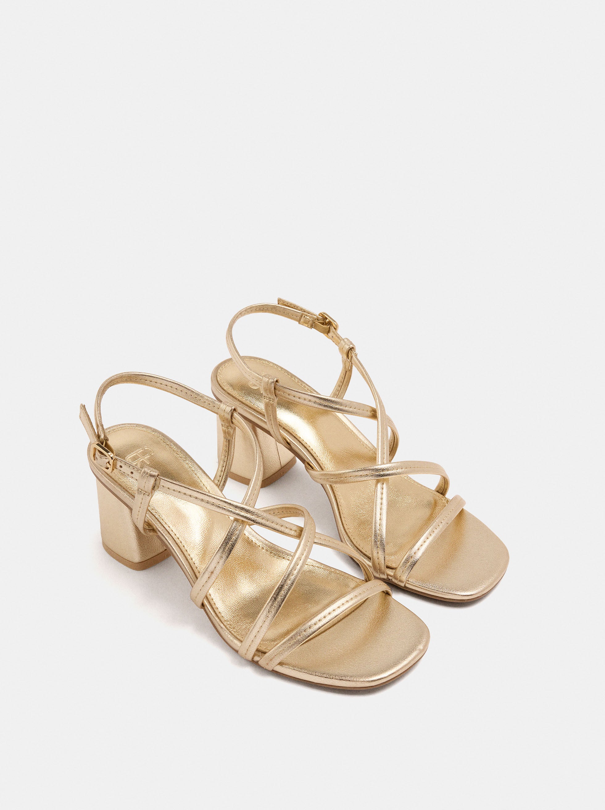Sandalias De Tacón Ancho Tiras Cruzadas