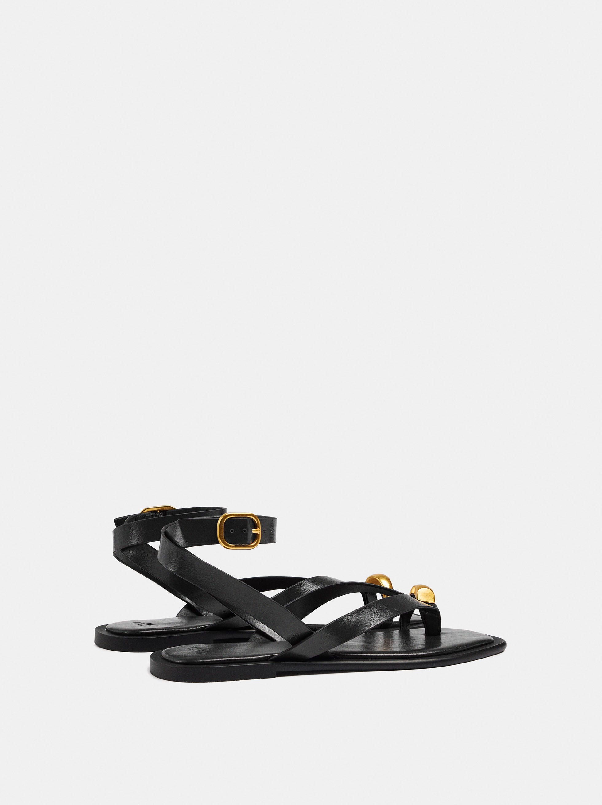Sandalias De Piel Thong Tira Al Tobillo