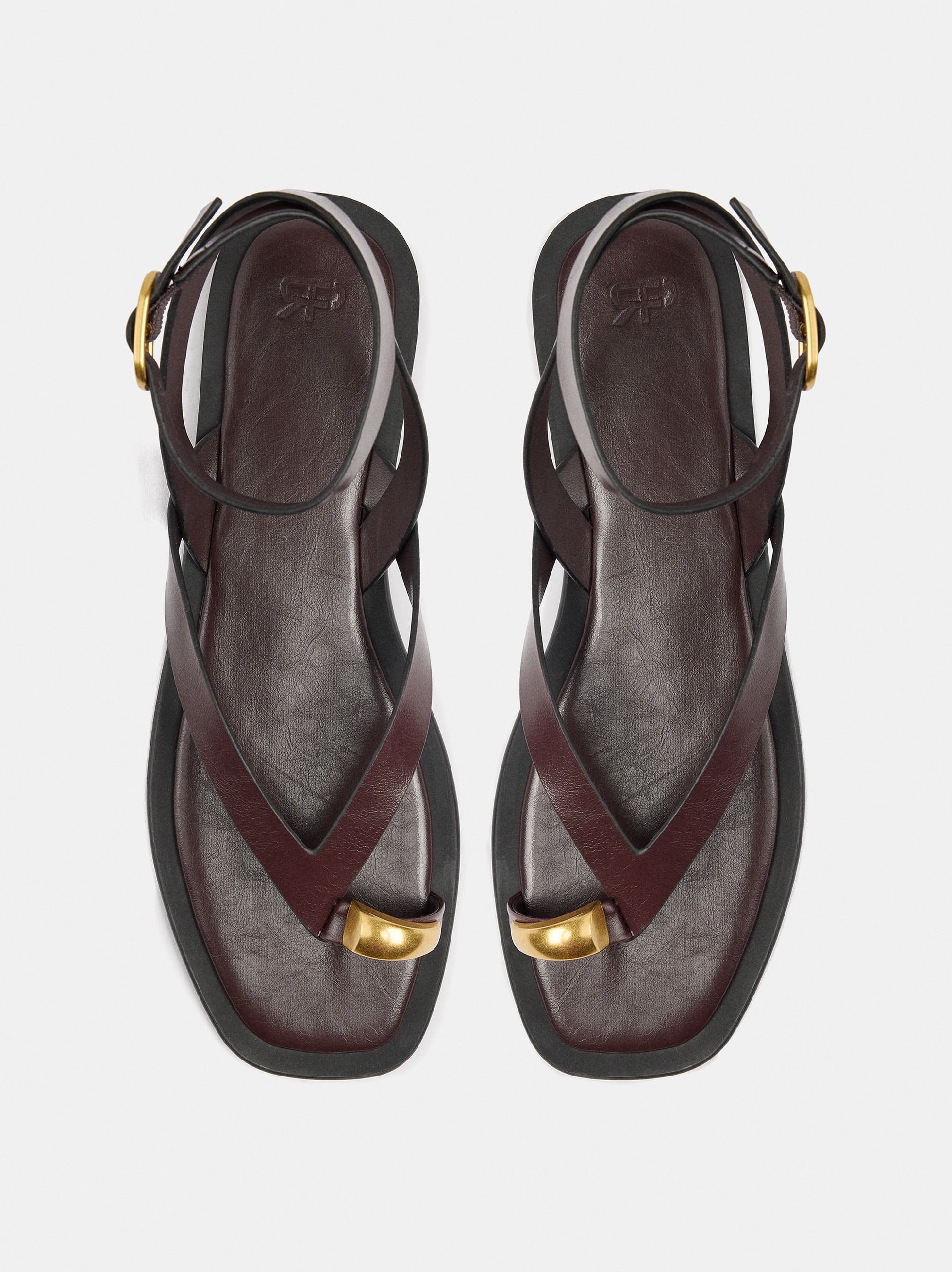 Sandalias De Piel Thong Tira Al Tobillo