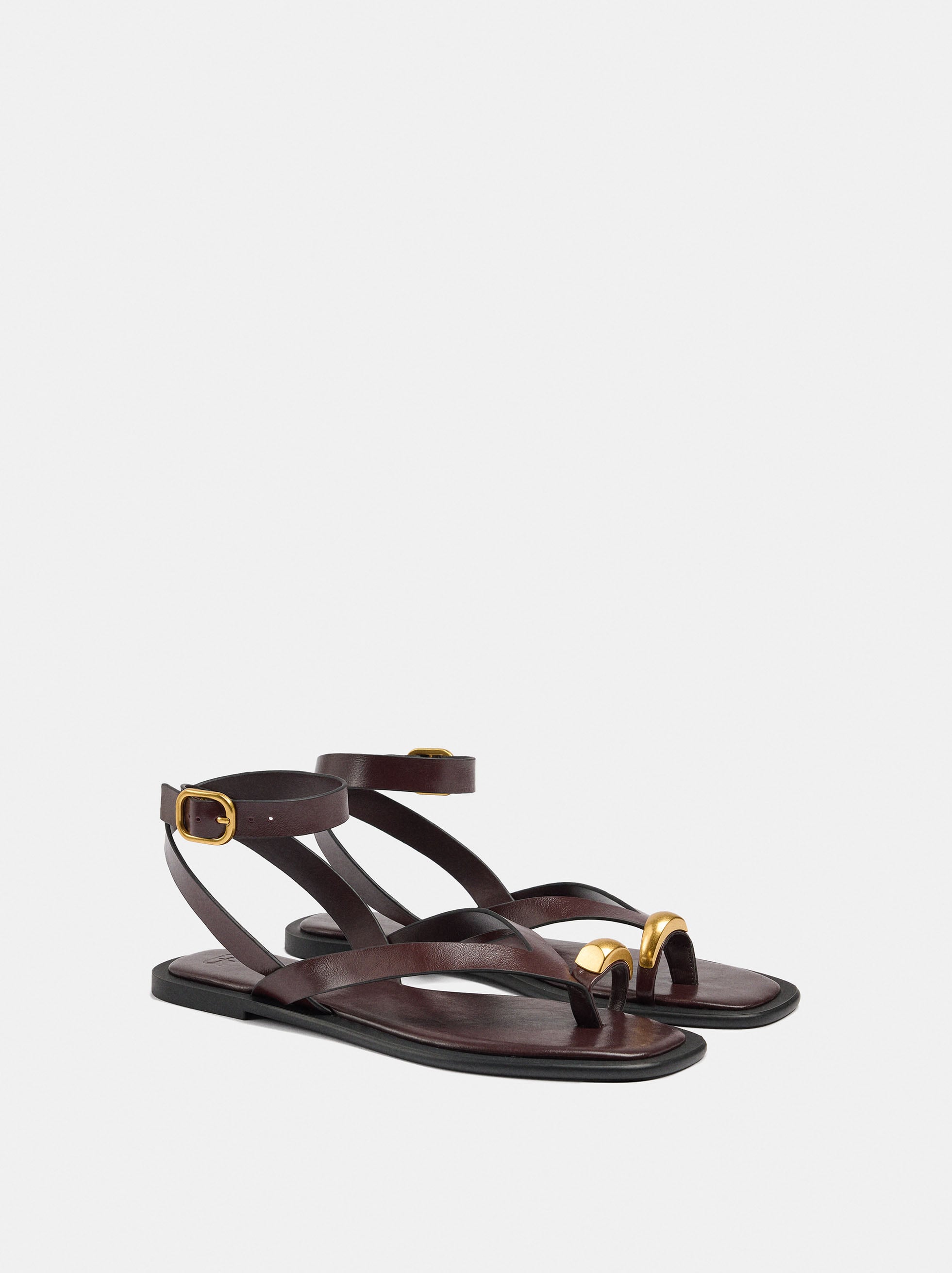 Sandalias De Piel Thong Tira Al Tobillo