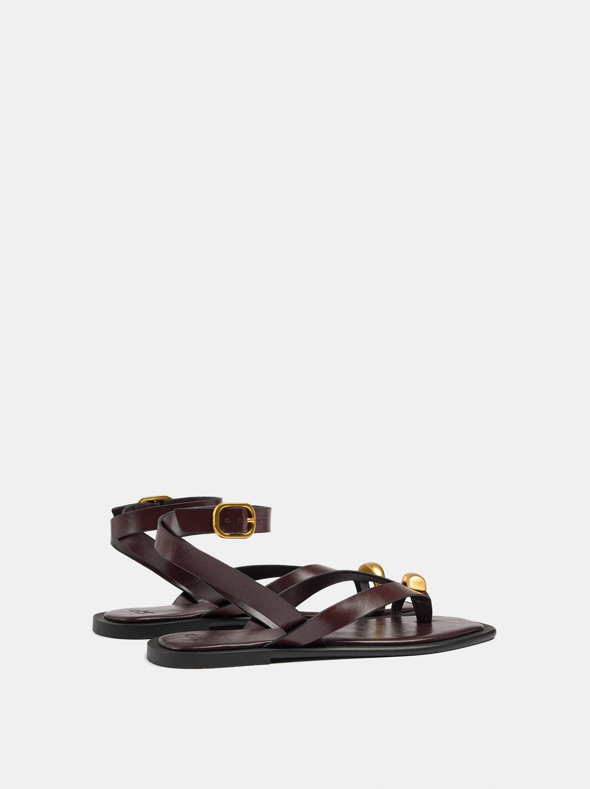 Sandalias De Piel Thong Tira Al Tobillo