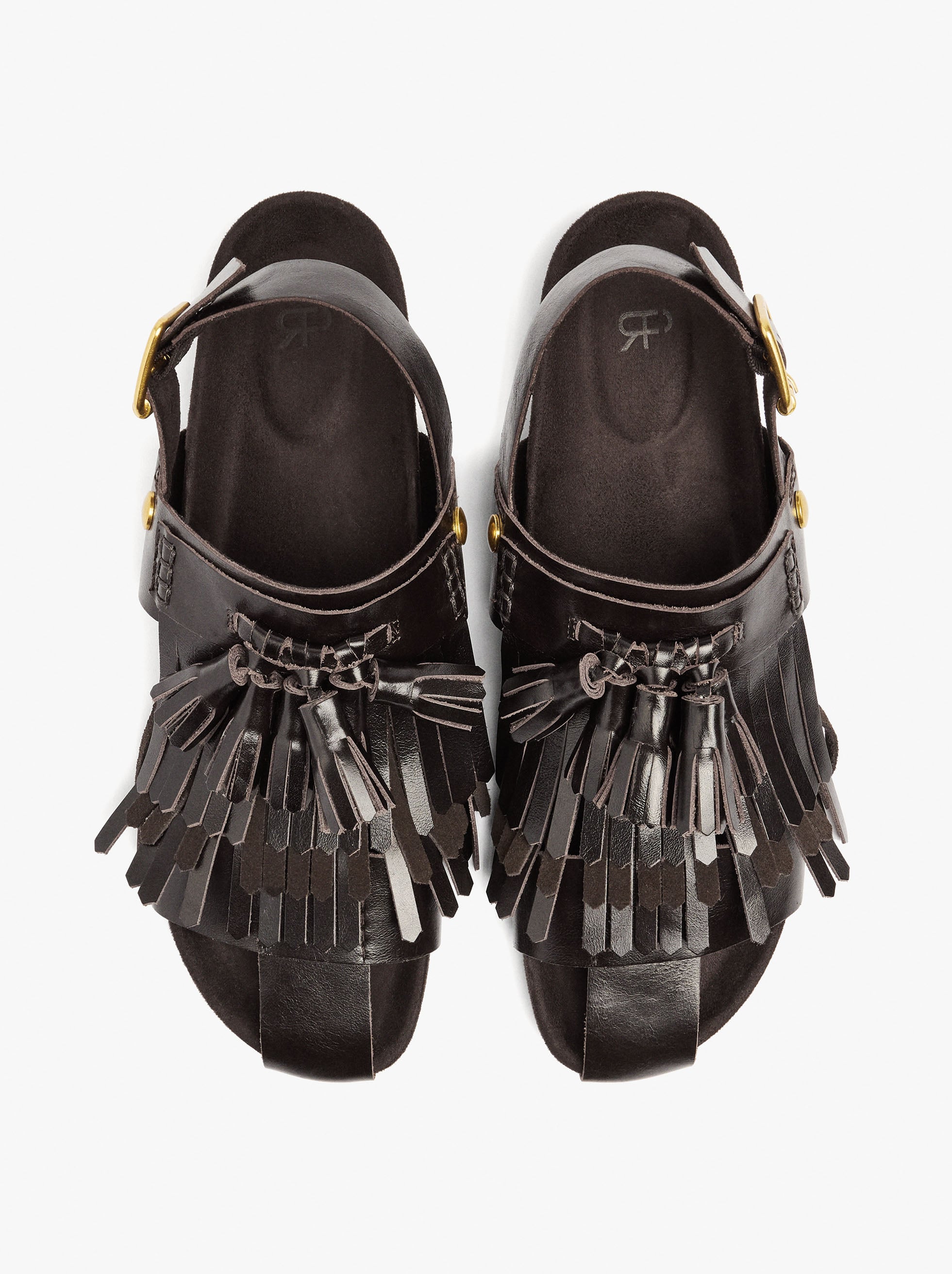 Sandalias Planas De Piel Con Flecos