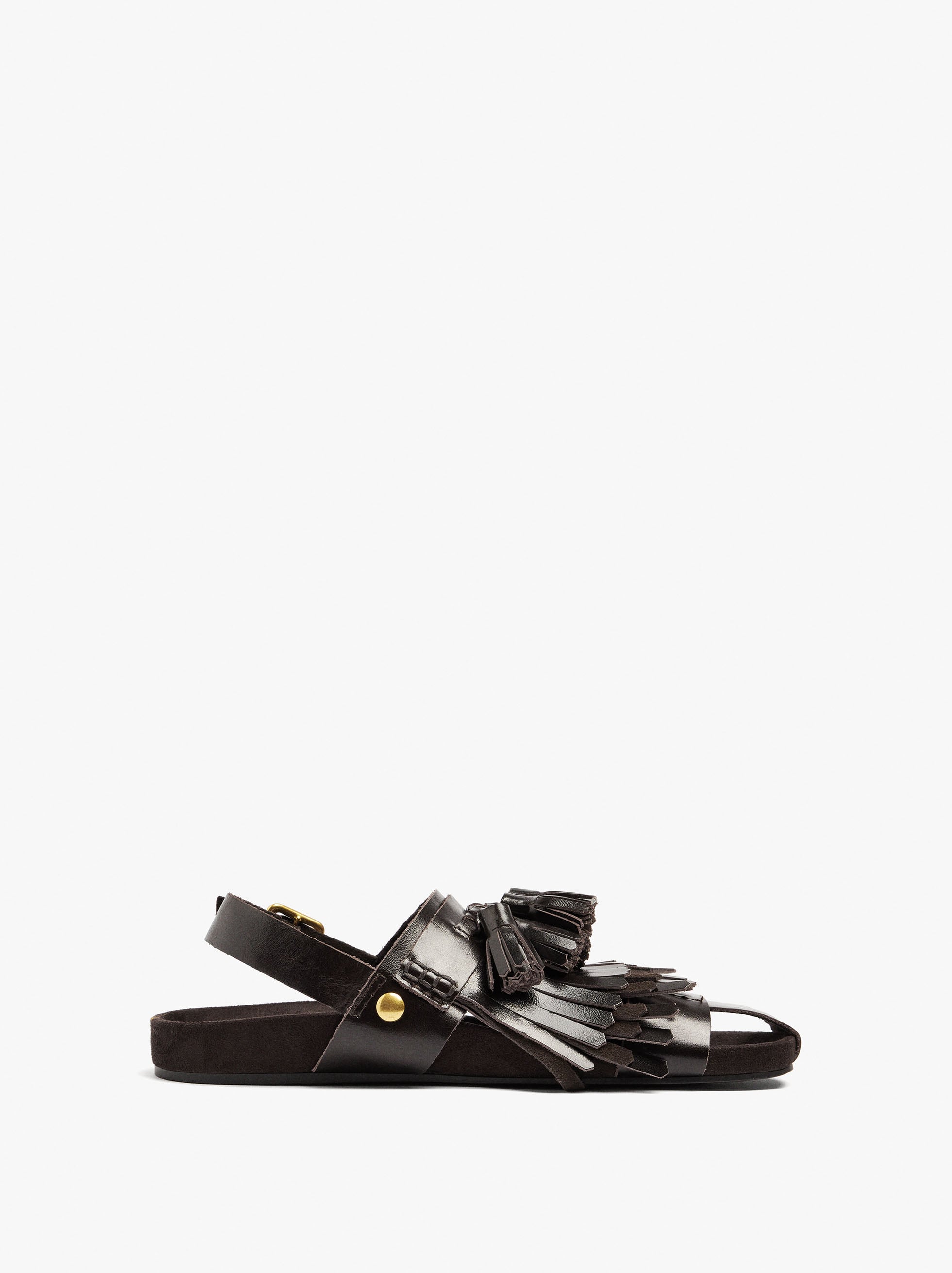 Sandalias Planas De Piel Con Flecos