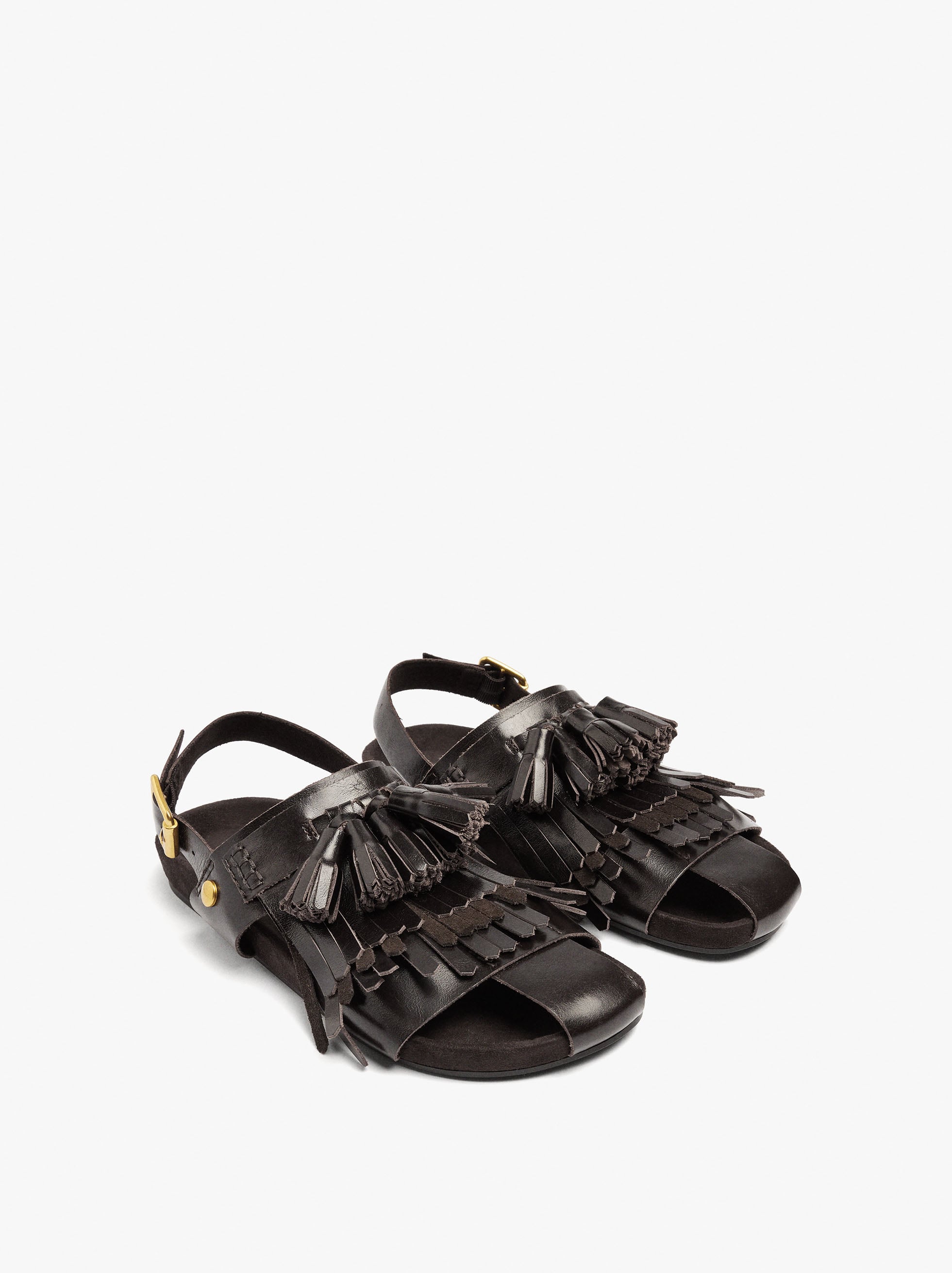 Sandalias Planas De Piel Con Flecos