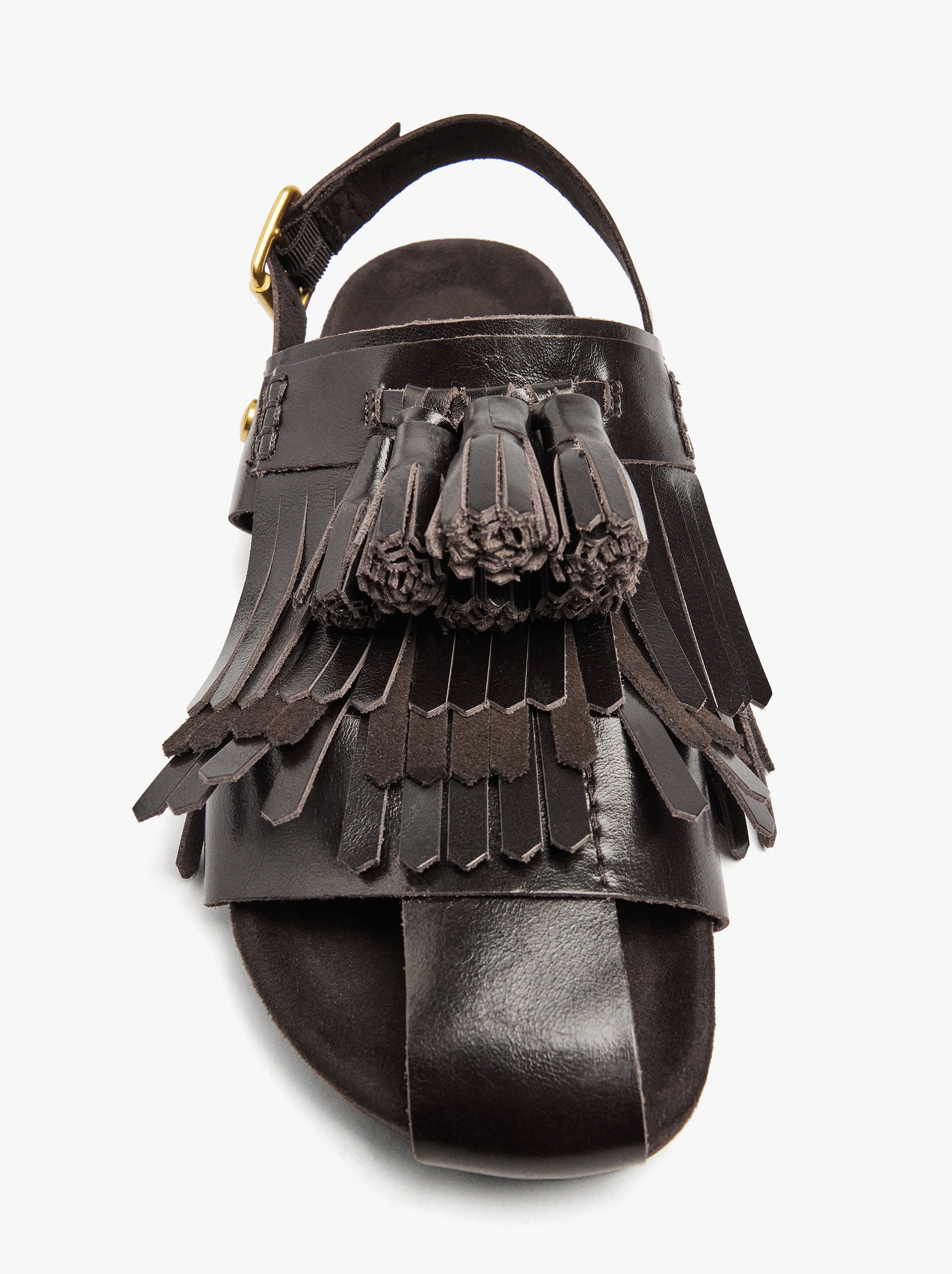 Sandalias Planas De Piel Con Flecos