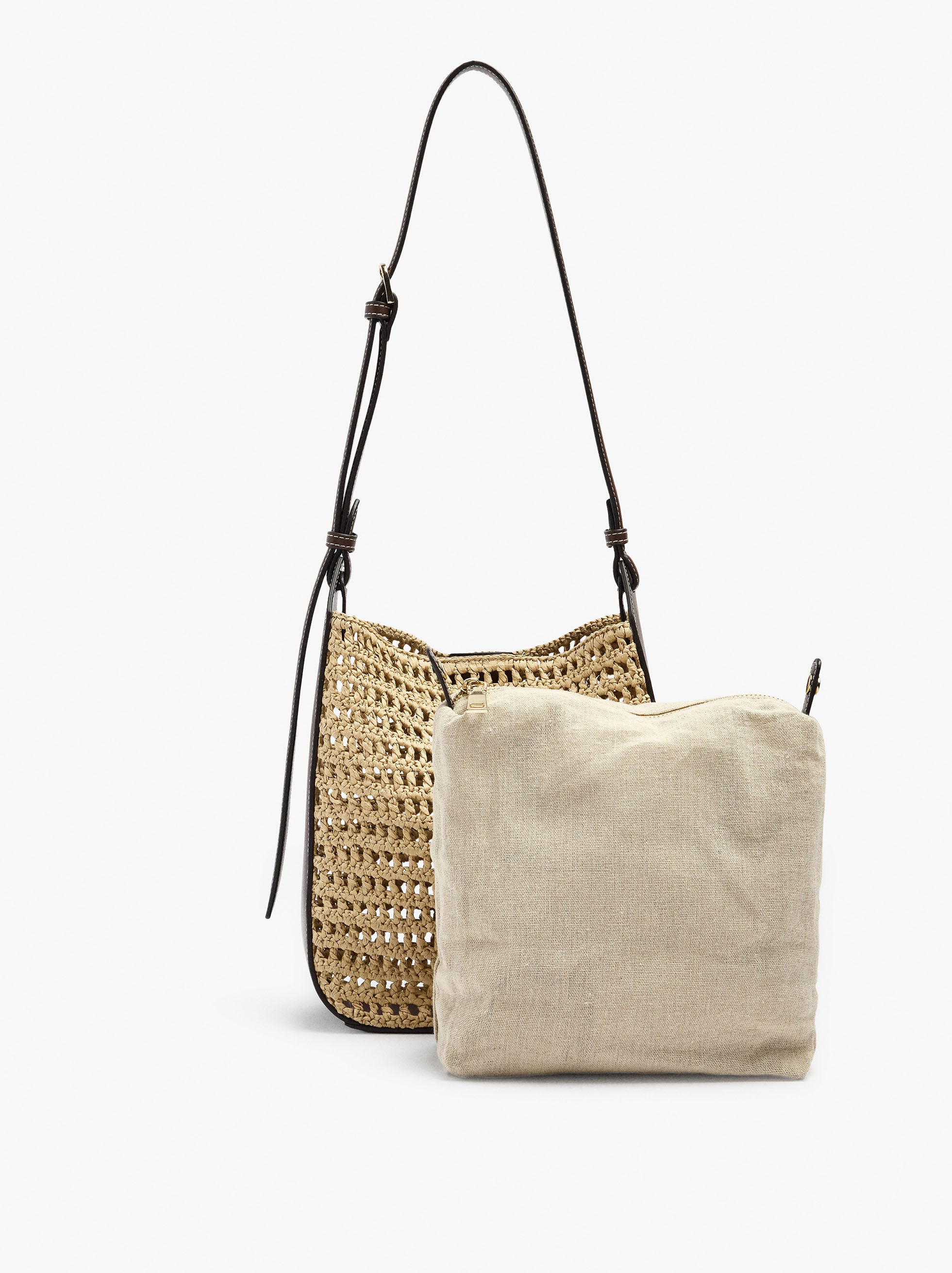 Bolso De Hombro Con Efecto Rafia Y Bolsa Extraíble