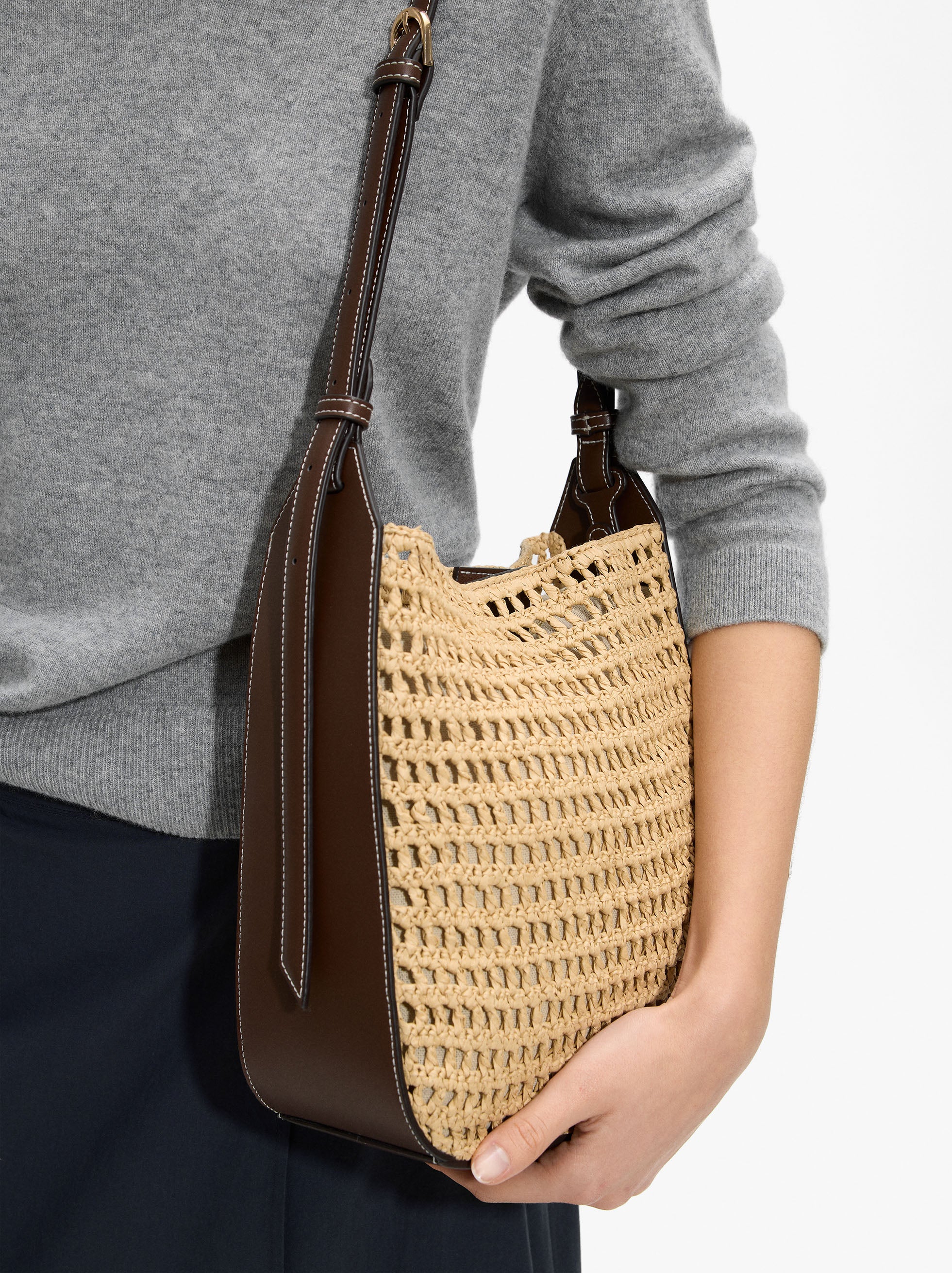 Bolso De Hombro Con Efecto Rafia Y Bolsa Extraíble