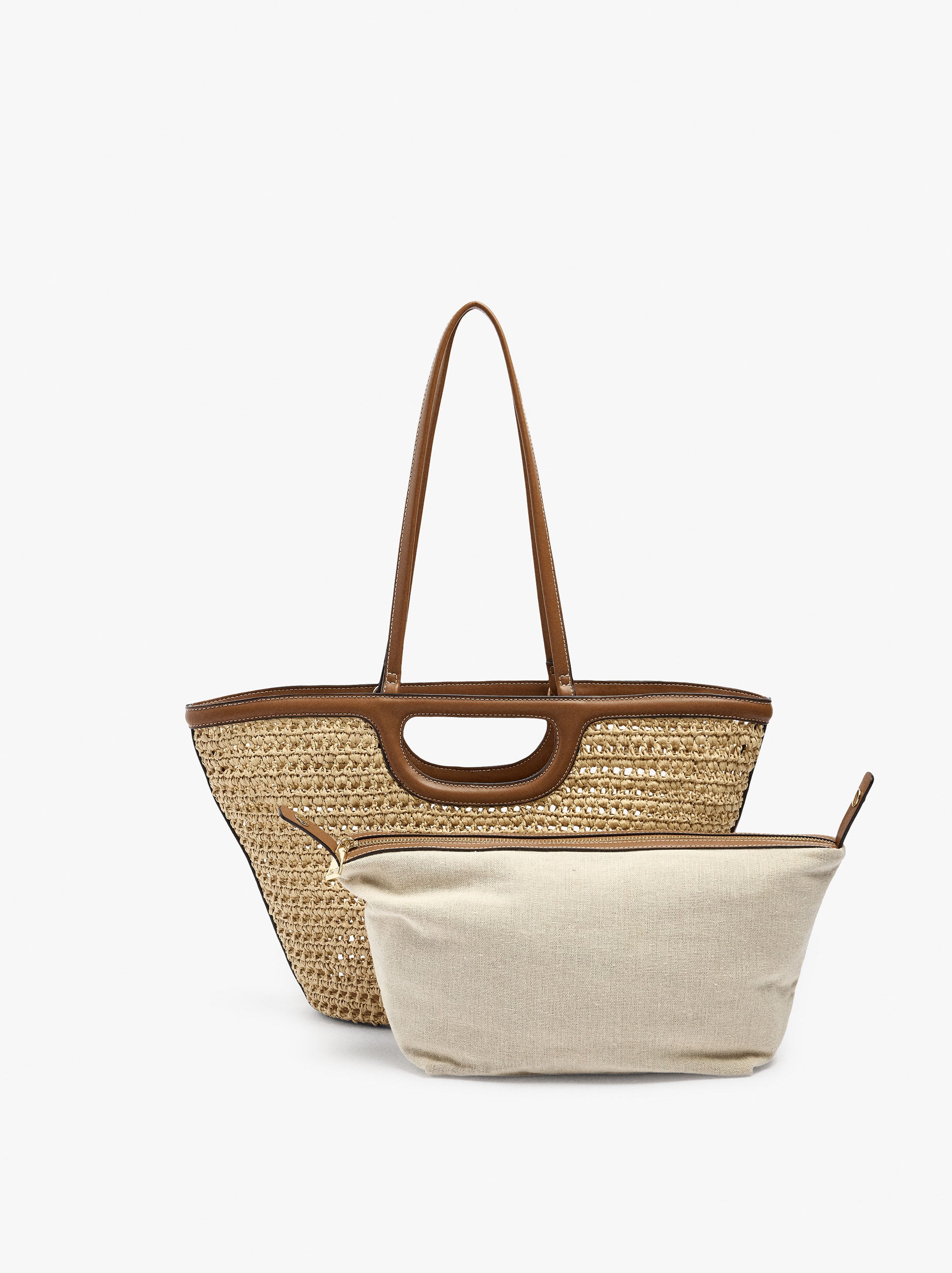 Bolso Tote Efecto Rafia Con Bolso Removible