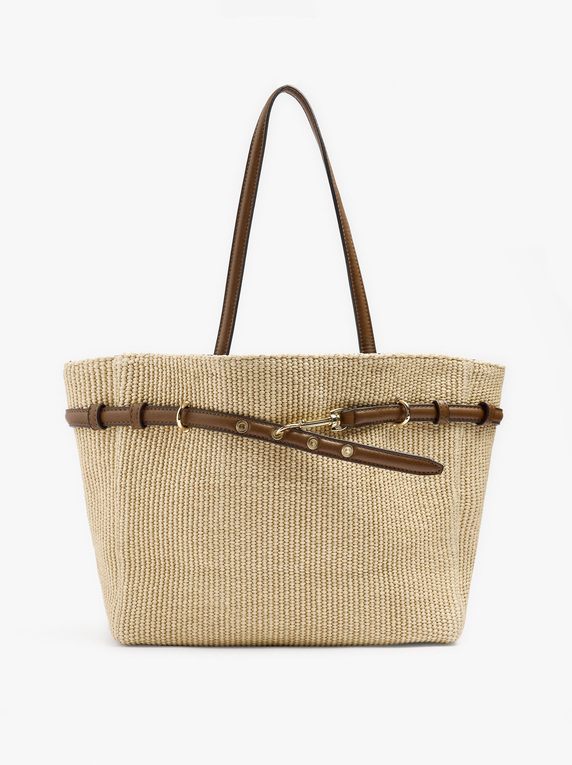 Bolso Shopper Efecto Rafia Detalle De Cinturón