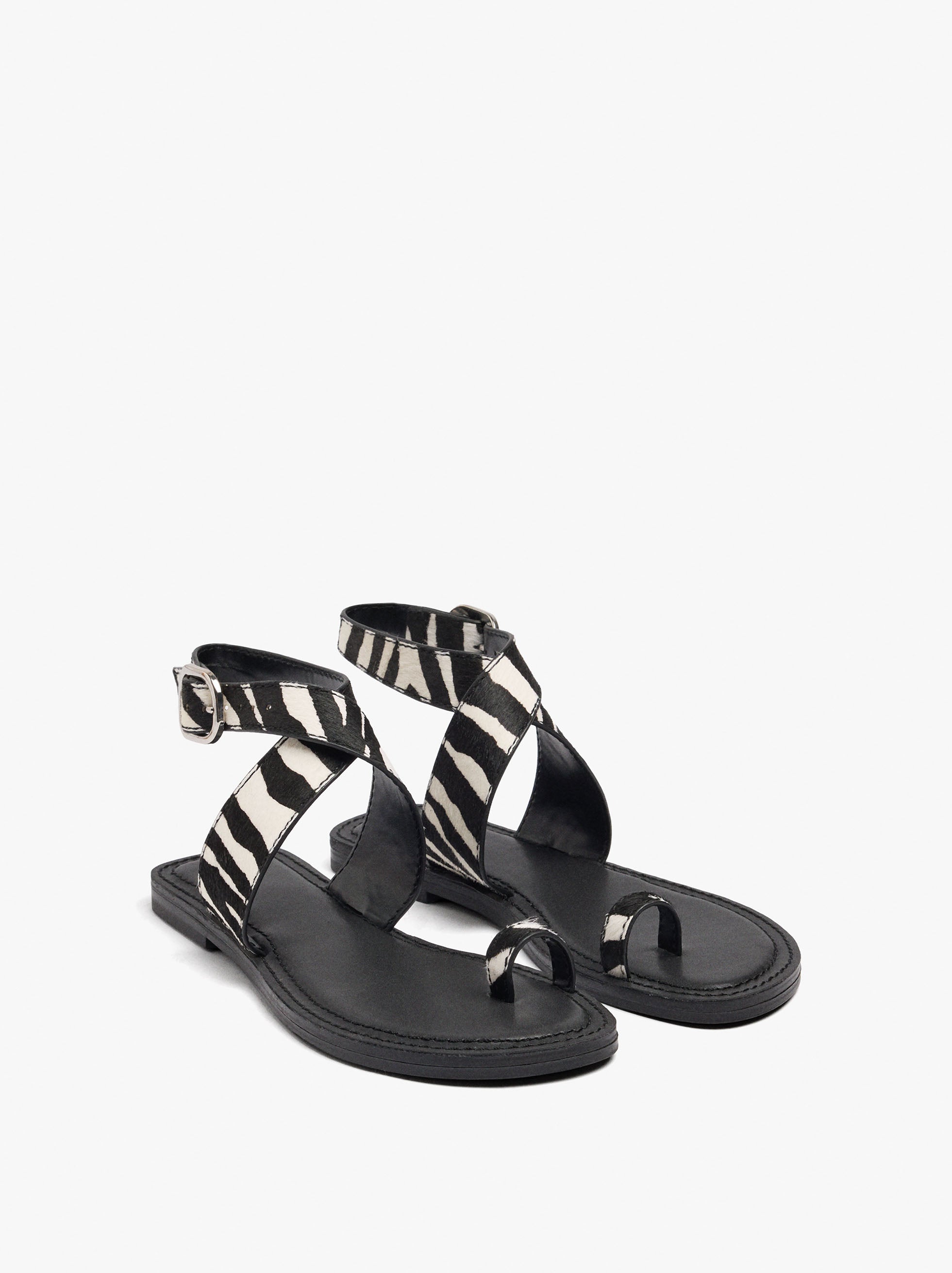 Sandalias Planas De Piel Estampado Animal