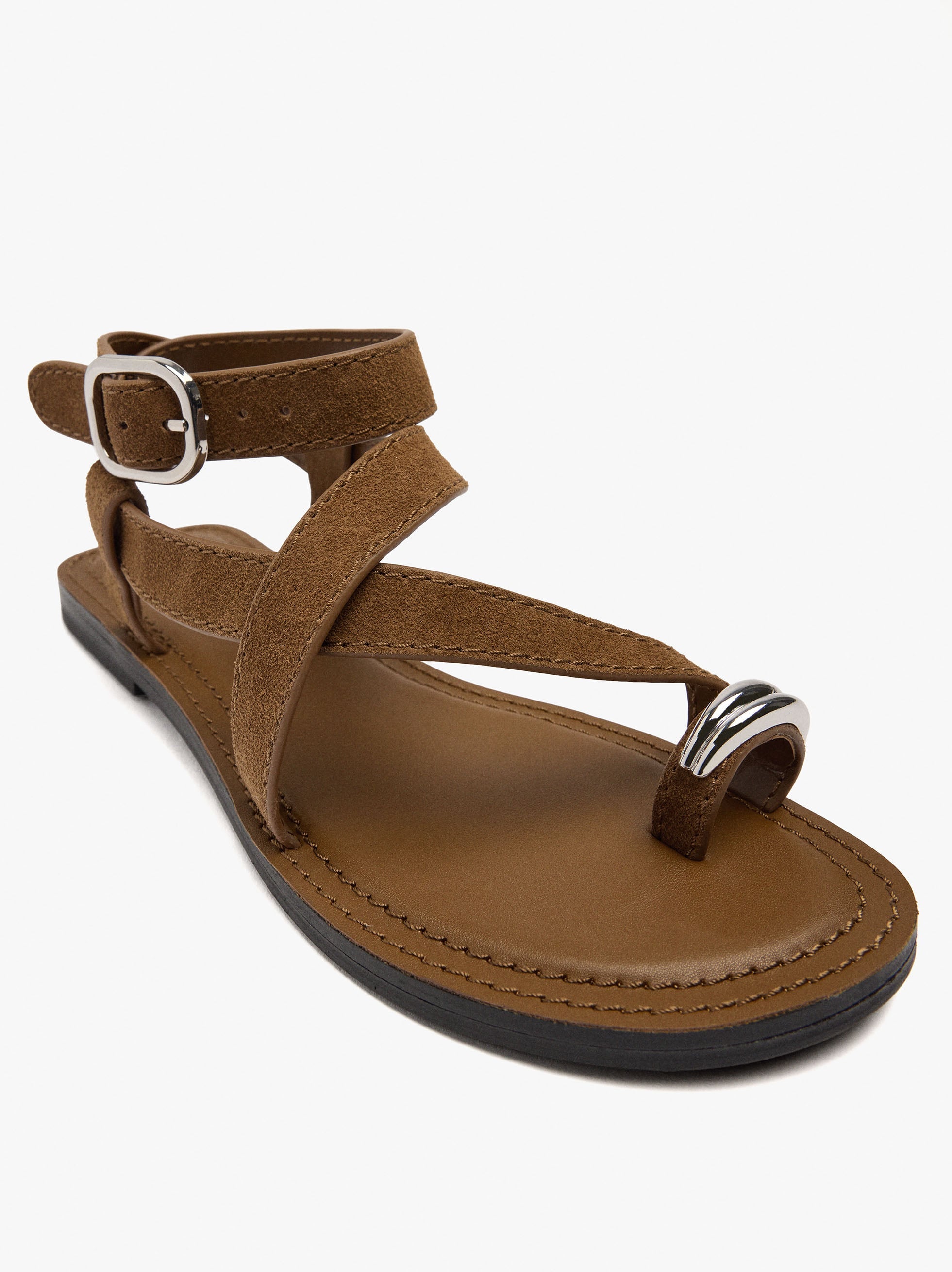 Sandalias De Piel Cruzadas Detalle Metálico