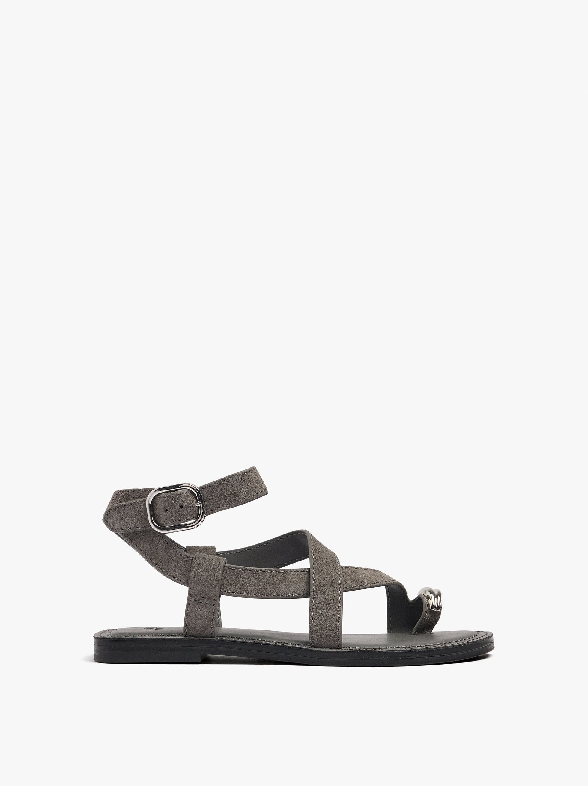 Sandalias De Piel Cruzadas Detalle Metálico