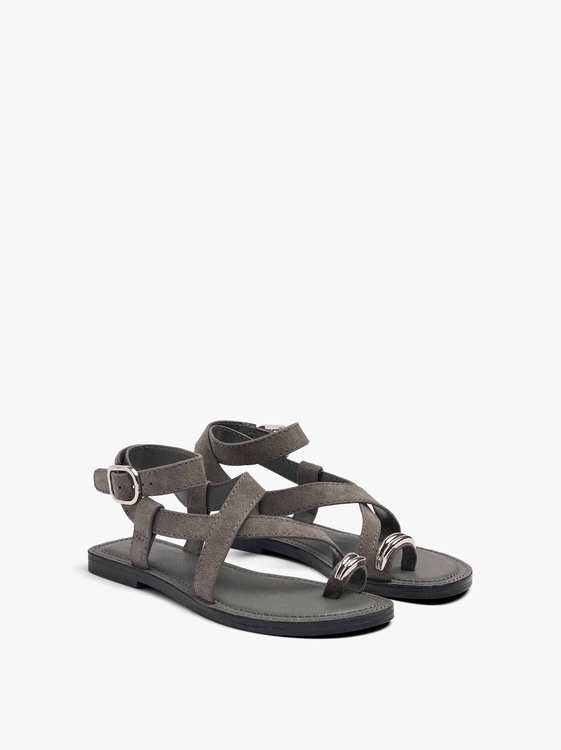 Sandalias De Piel Cruzadas Detalle Metálico