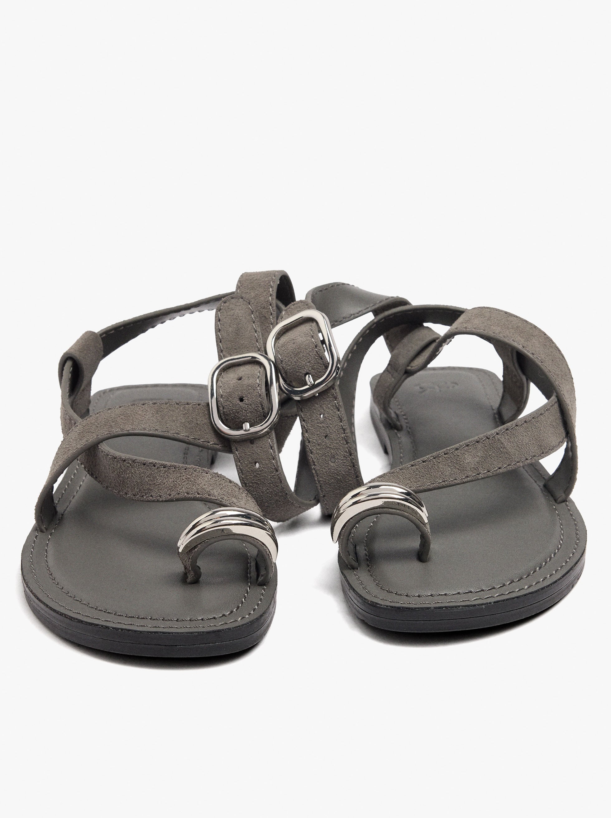 Sandalias De Piel Cruzadas Detalle Metálico