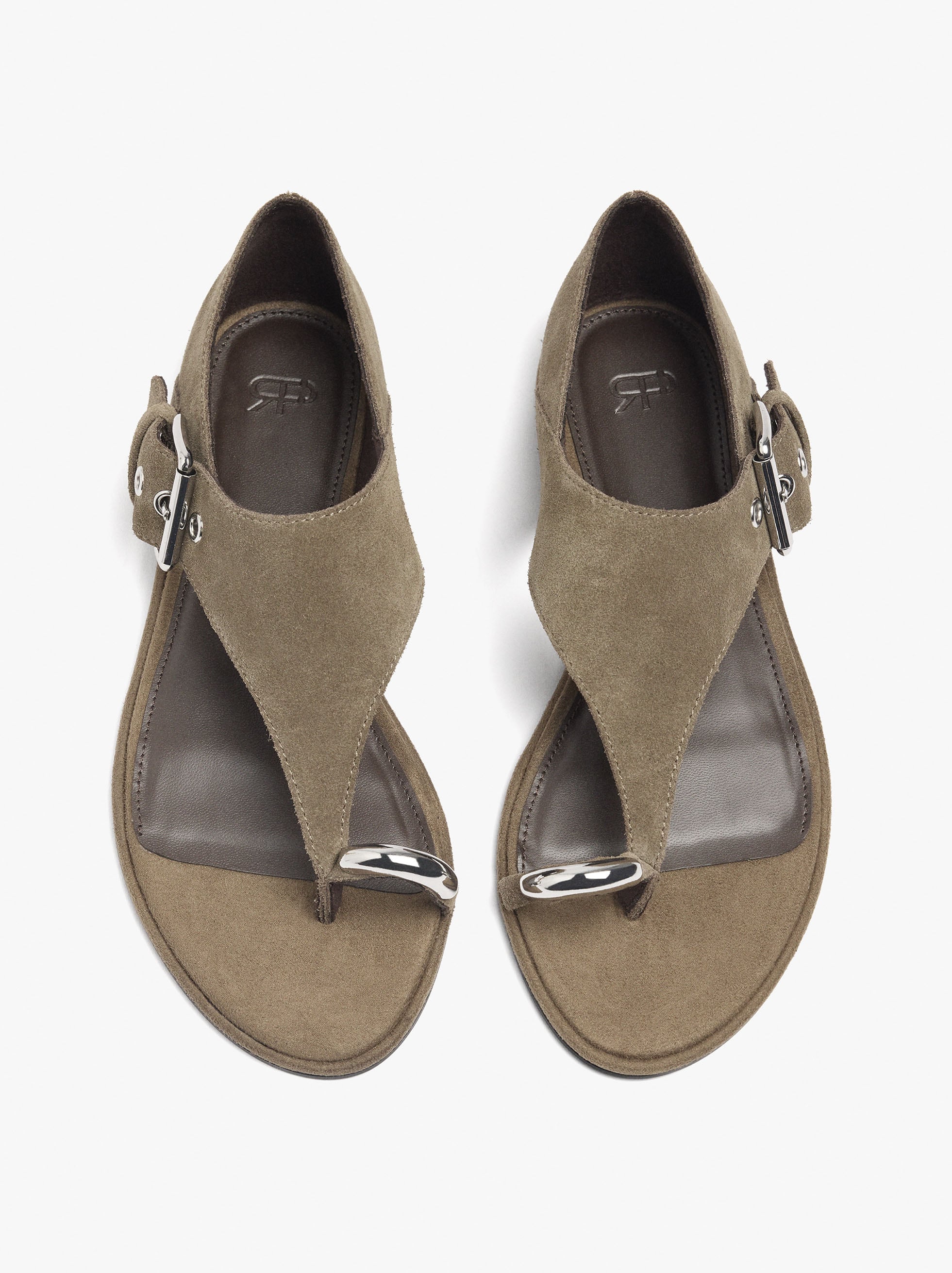 Sandalias Planas De Piel Con Detalle Metálico Y Hebilla