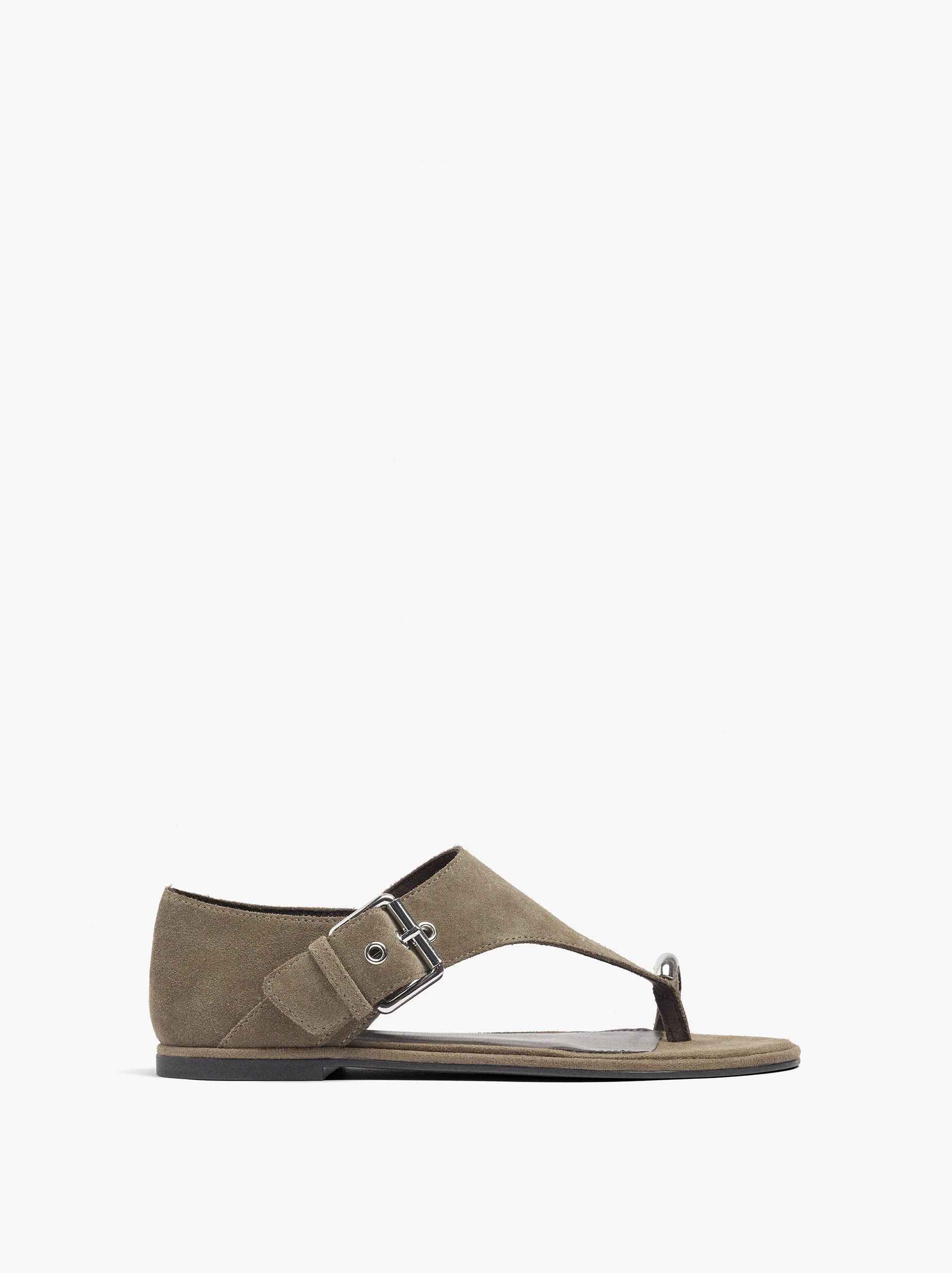 Sandalias Planas De Piel Con Detalle Metálico Y Hebilla